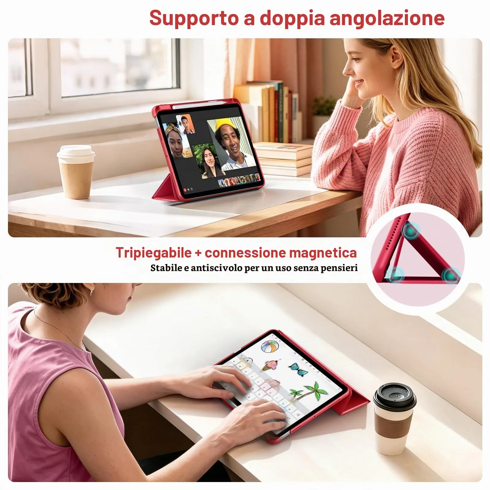 MoKo Custodia Sottile per iPad Air 11", iPad Air 5a/4a Gen, Vino Rosso - immagine 4