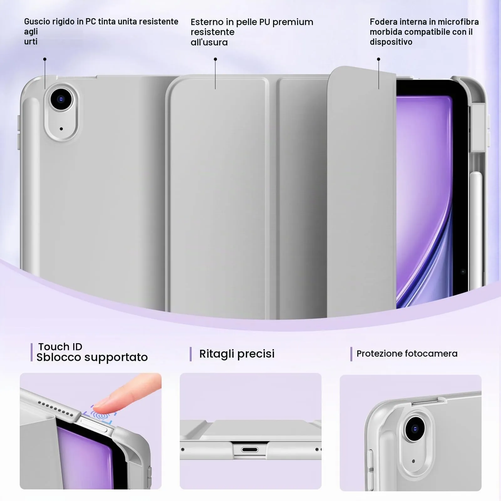 MoKo Custodia Sottile per iPad Air 11", iPad Air 5a/4a Gen,Grigio Brillante - immagine 3