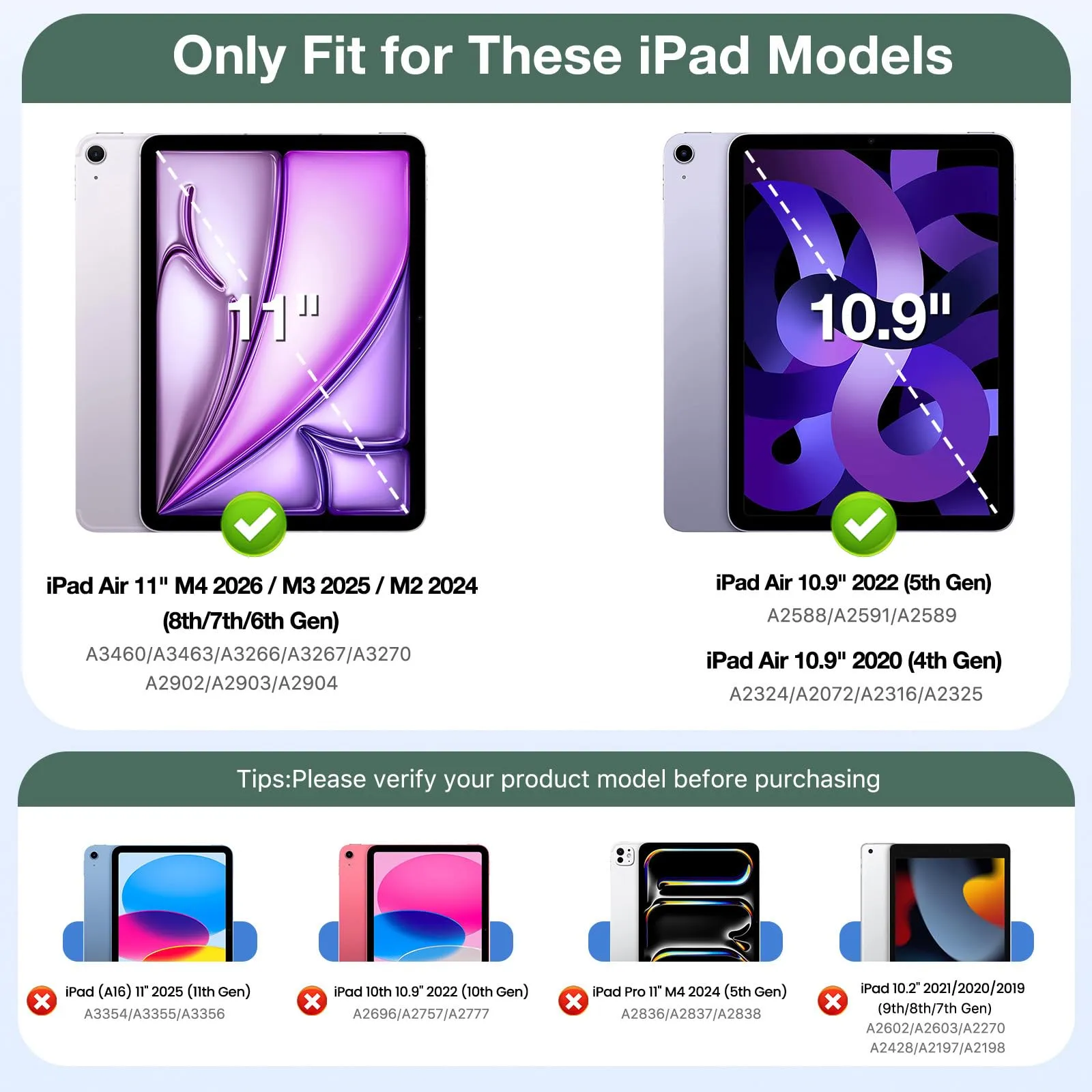 MoKo Custodia Sottile per iPad Air 11", iPad Air 5a/4a Gen, Verde notte - immagine 2