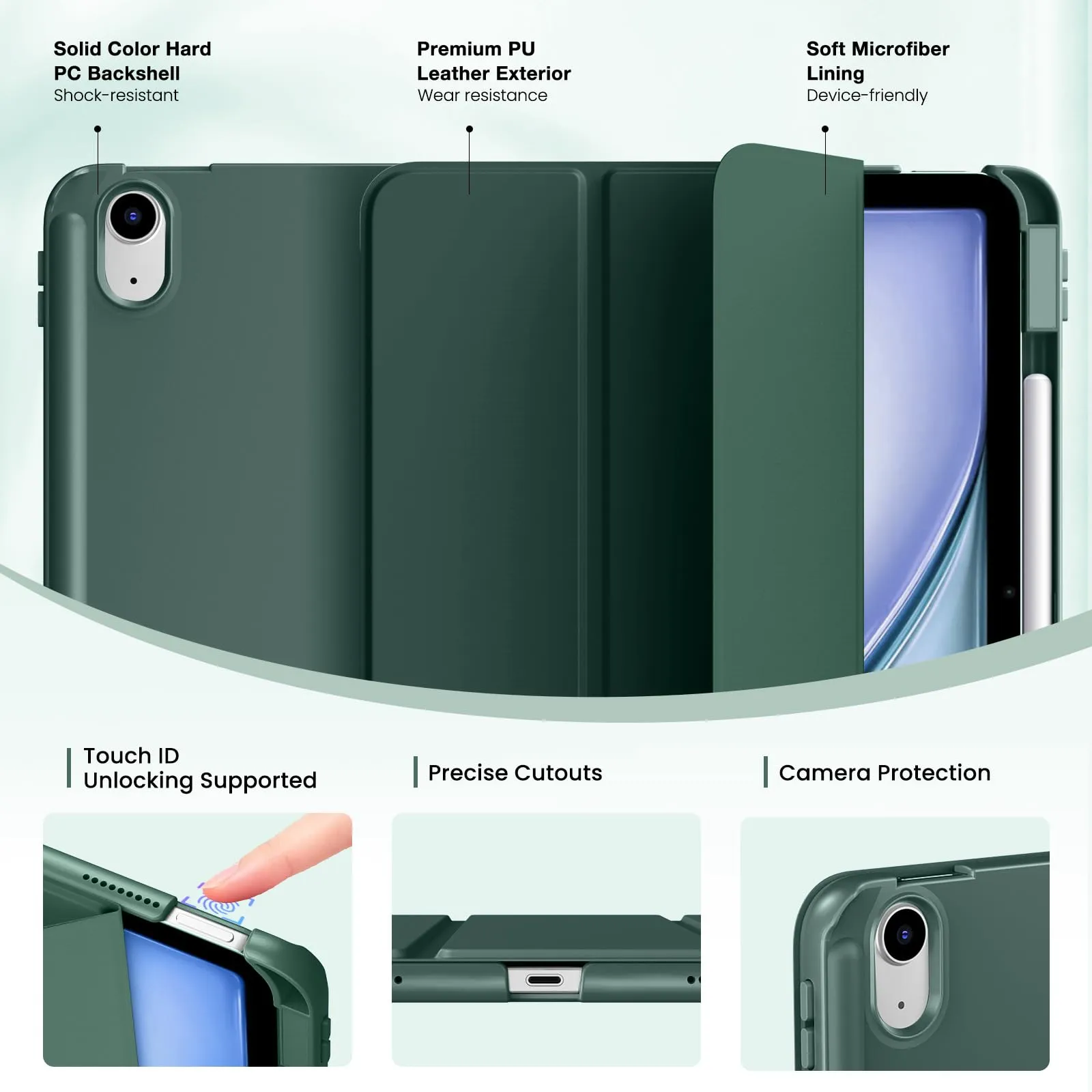 MoKo Custodia Sottile per iPad Air 11", iPad Air 5a/4a Gen, Verde notte - immagine 3