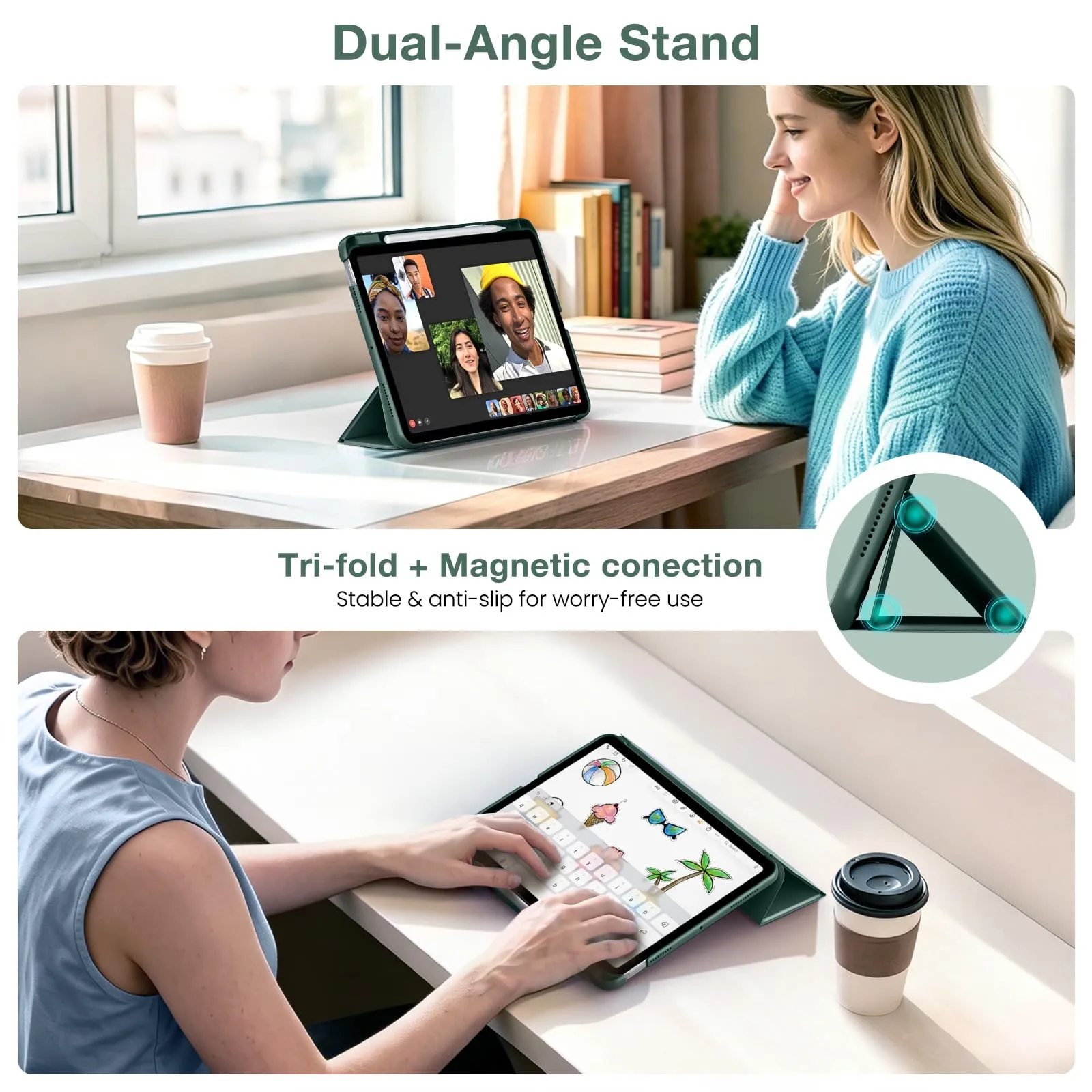 MoKo Custodia Sottile per iPad Air 11", iPad Air 5a/4a Gen, Verde notte - immagine 4
