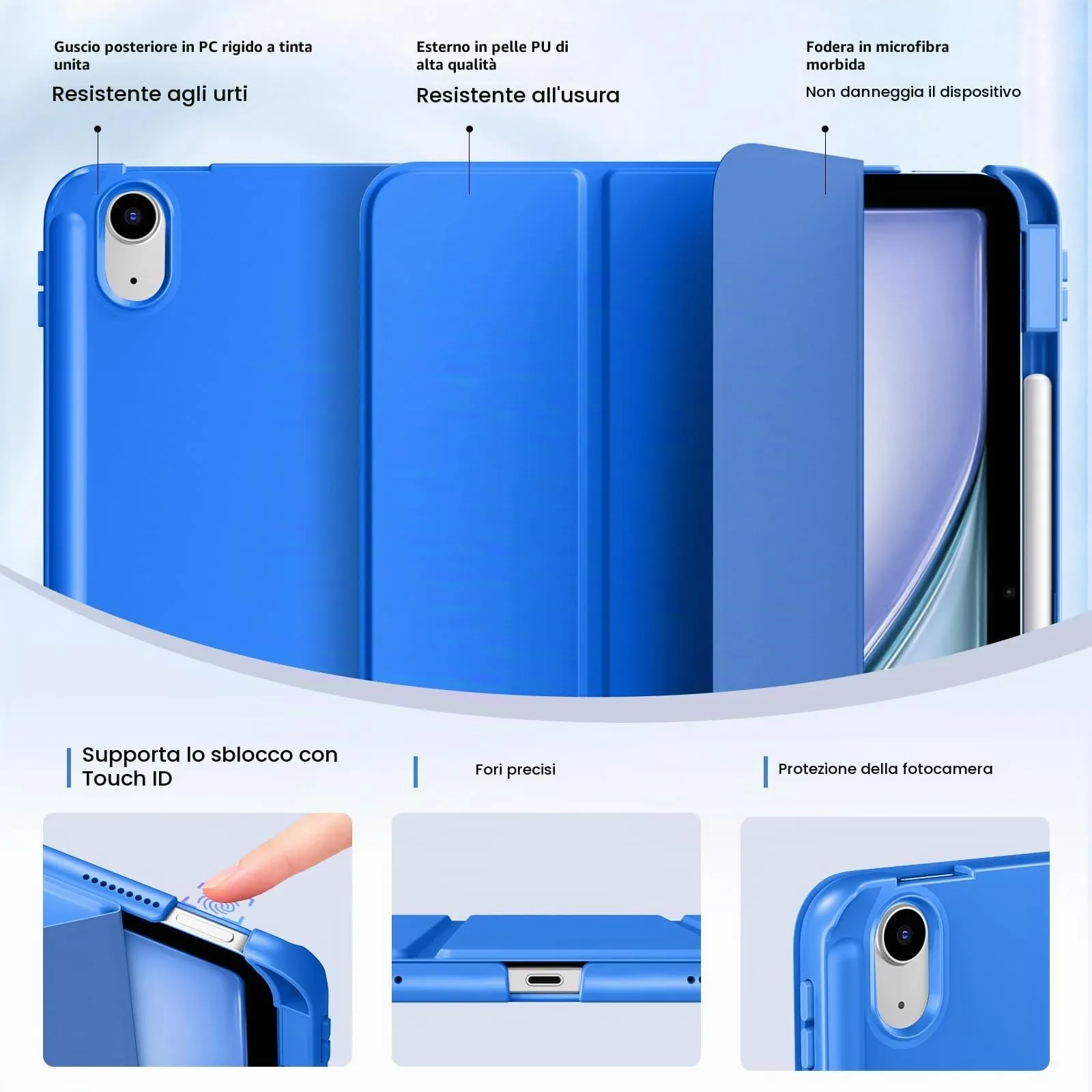 MoKo Custodia Sottile per iPad Air 11", iPad Air 5a/4a Gen, Blu Cobalto - immagine 3