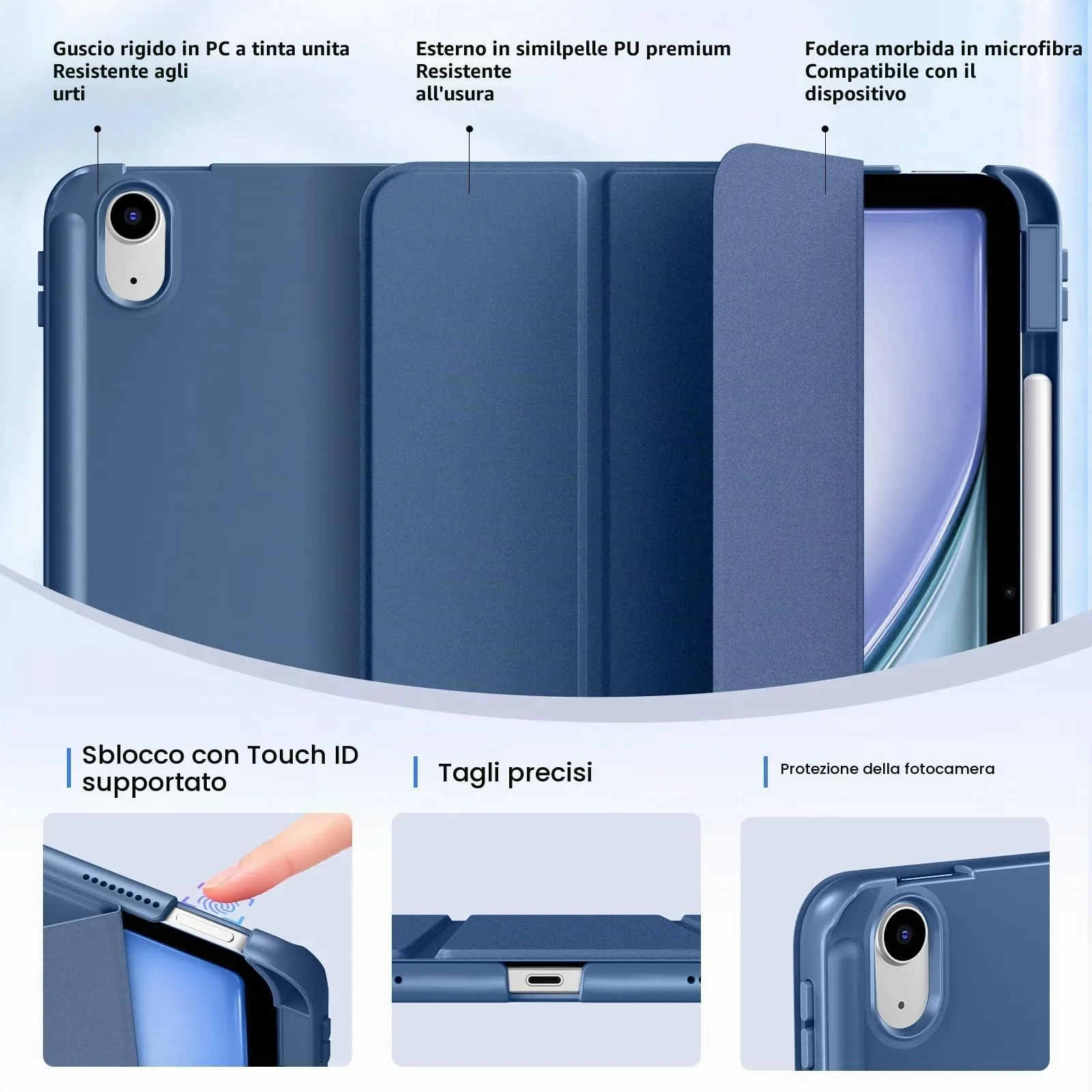 MoKo Custodia Sottile per iPad Air 11", iPad Air 5a/4a Gen, Grigio Blu - immagine 3
