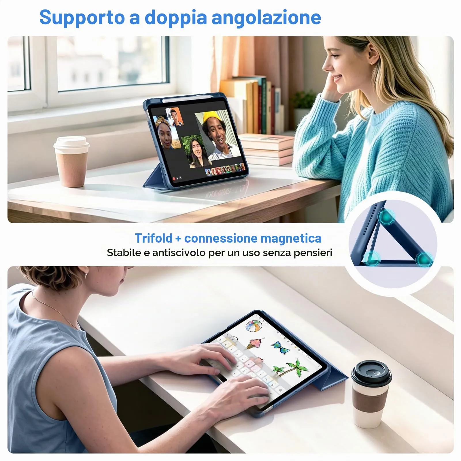 MoKo Custodia Sottile per iPad Air 11", iPad Air 5a/4a Gen, Grigio Blu - immagine 4