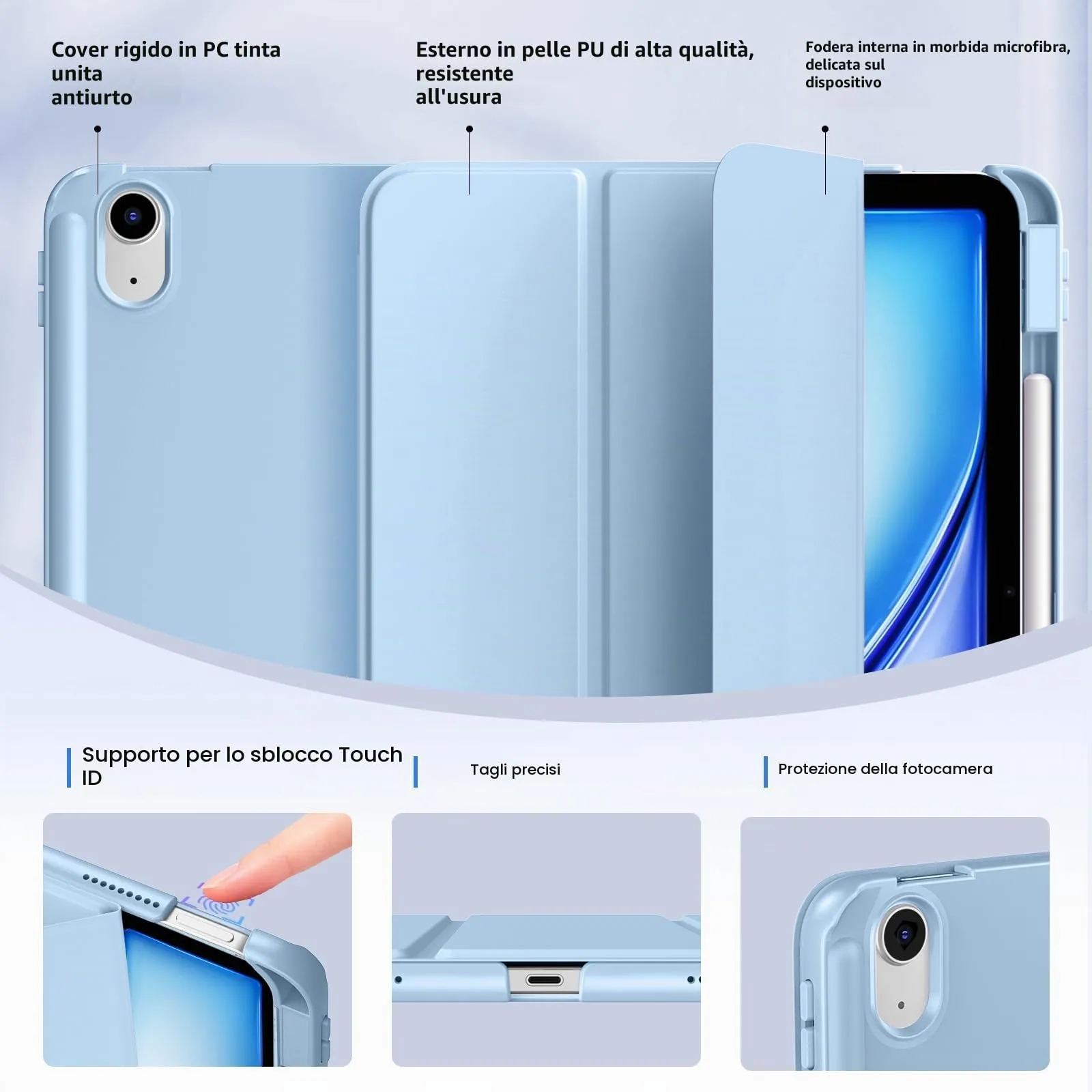 MoKo Custodia Sottile per iPad Air 11", iPad Air 5a/4a Gen, Cielo Blu - immagine 3