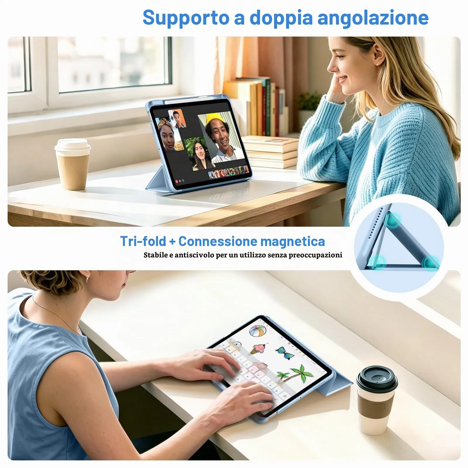 MoKo Custodia Sottile per iPad Air 11", iPad Air 5a/4a Gen, Cielo Blu - immagine 4