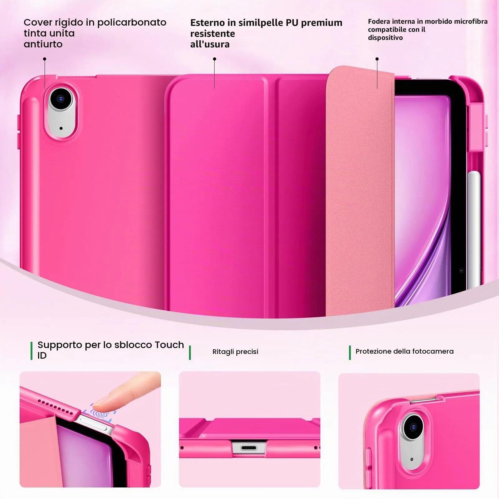 MoKo Custodia Sottile per iPad Air 11", iPad Air 5a/4a Gen, Rosa Persiano - immagine 3