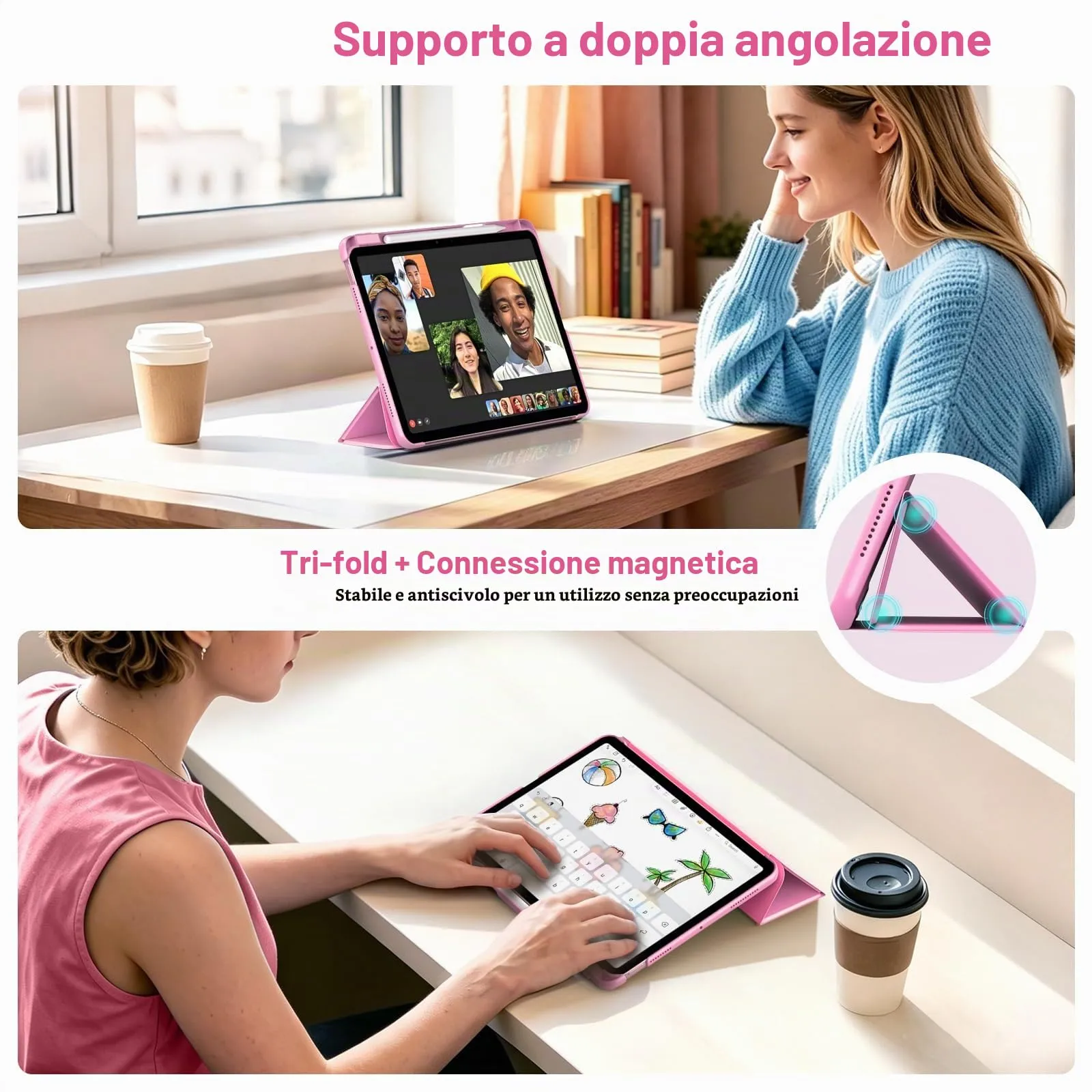 MoKo Custodia Sottile per iPad Air 11 ", iPad Air 5a/4a Gen, Peonía - immagine 4