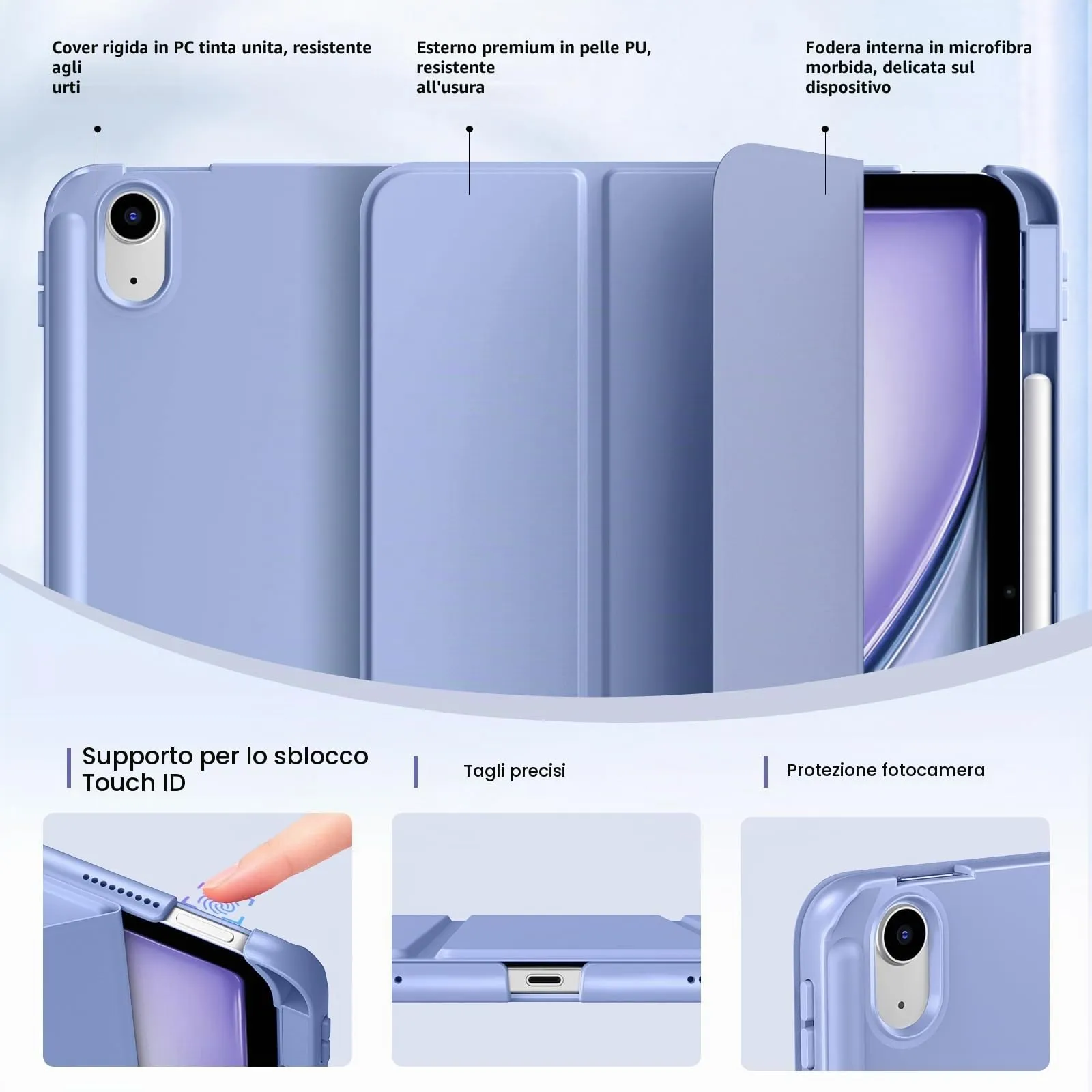 MoKo Custodia Sottile per iPad Air 11", iPad Air 5a/4a Gen, Lavanda Viola - immagine 3