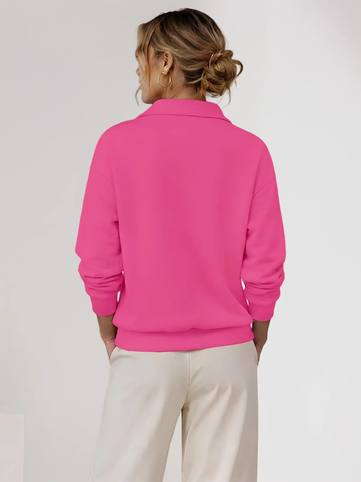 CUPTACC Felpa Donna Con Zip Scollo a V Camicia Autunno Rosa Caldo XXXL 52 - immagine 5