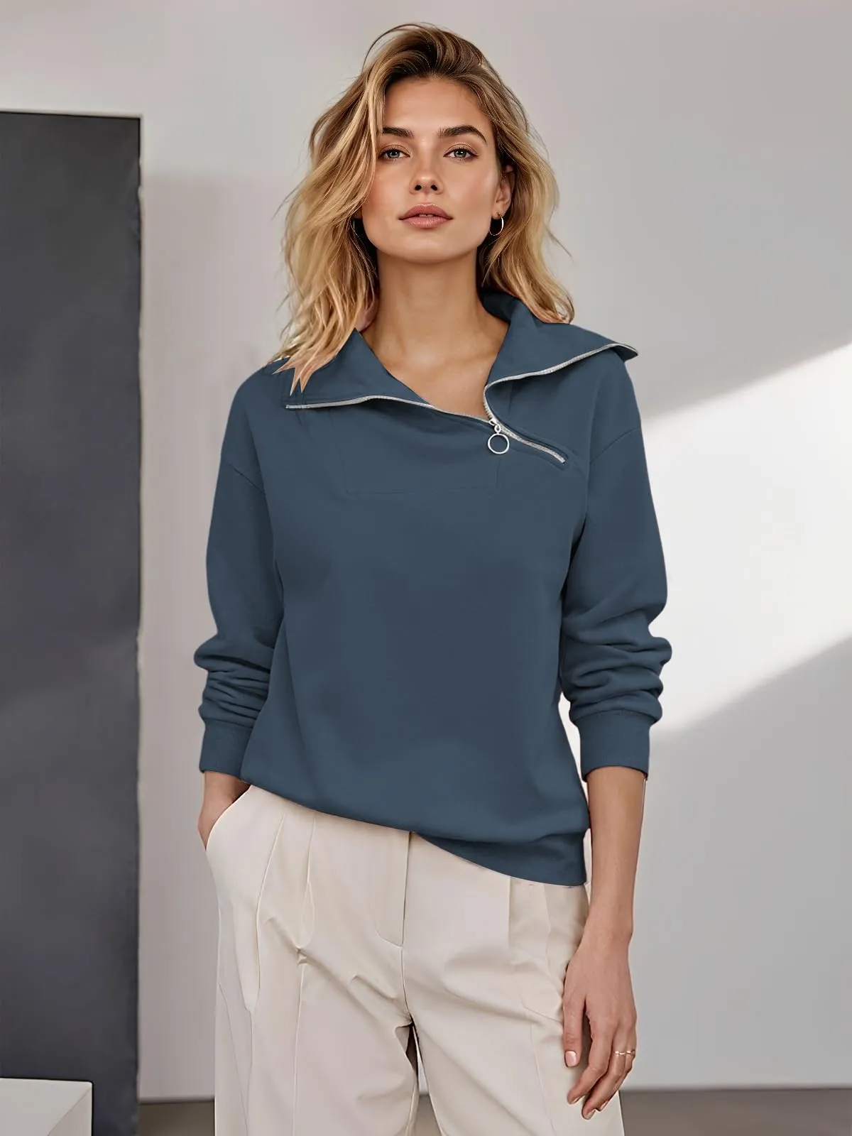 CUPTACC Felpa Donna Invernale High Neck Maglietta Tops Blu Scuro XXL 50 - immagine 3