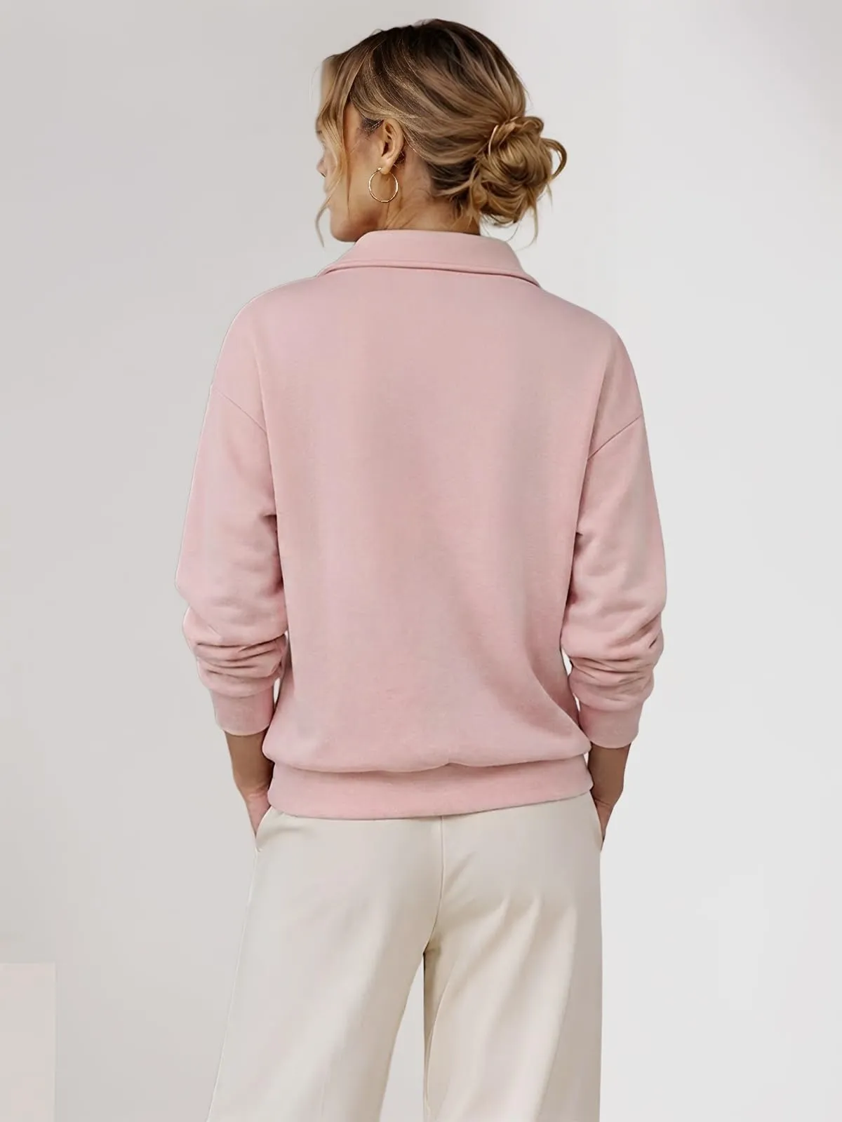 CUPTACC Felpa Donna Con Zip Scollo a V Camicia Autunno Rosa Chiaro L 42-44 - immagine 5