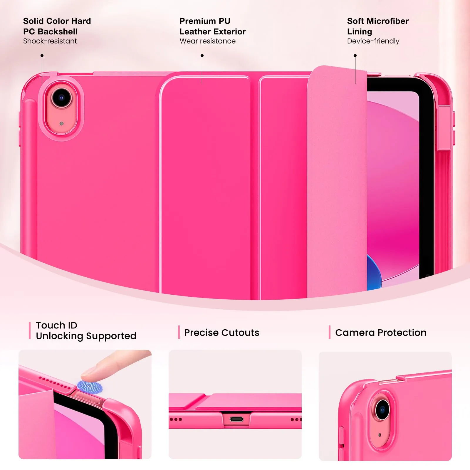 MoKo per iPad A16 11ª/10ª Gen Custodia con Portapenne, Rosa Brillante - immagine 3
