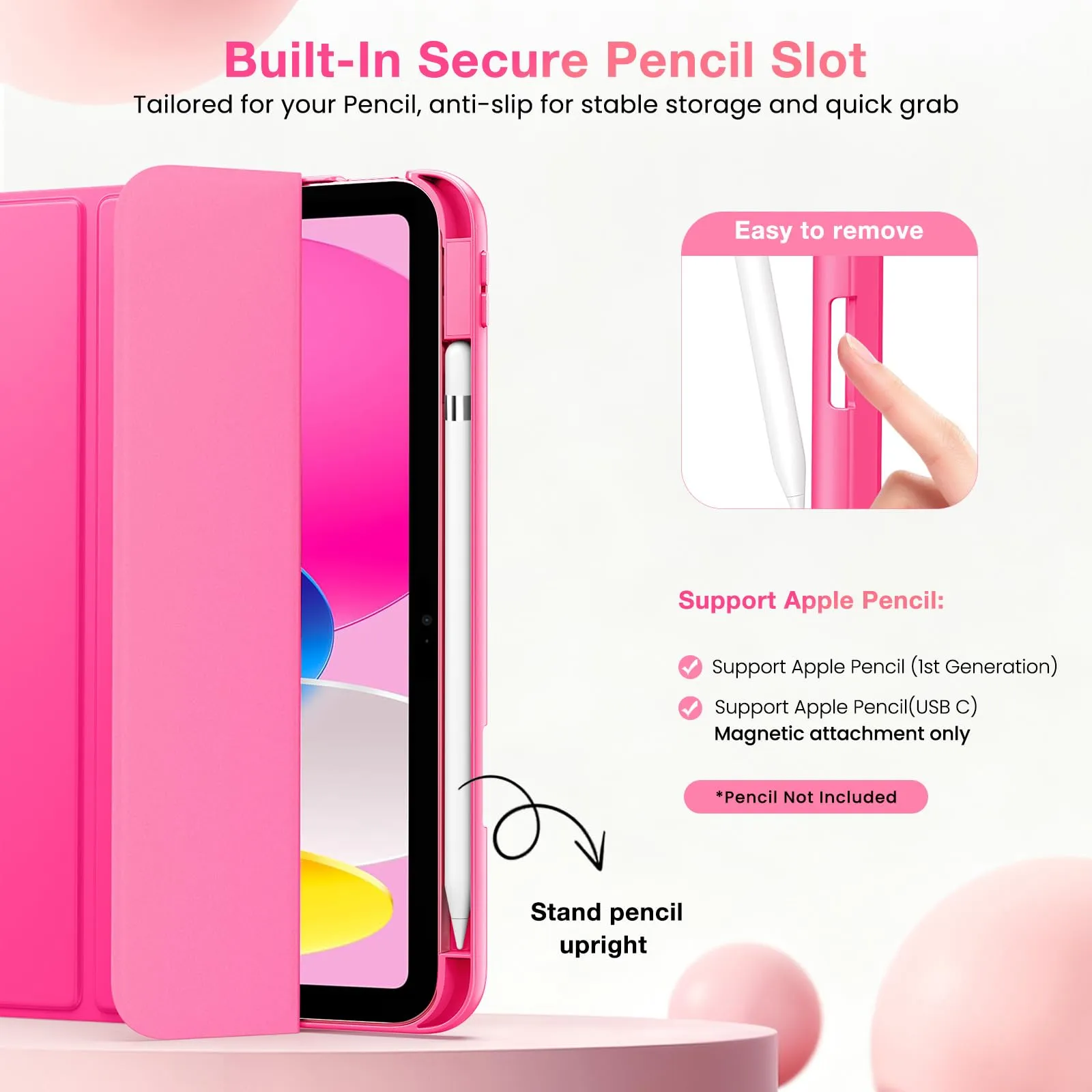 MoKo per iPad A16 11ª/10ª Gen Custodia con Portapenne, Rosa Brillante - immagine 5
