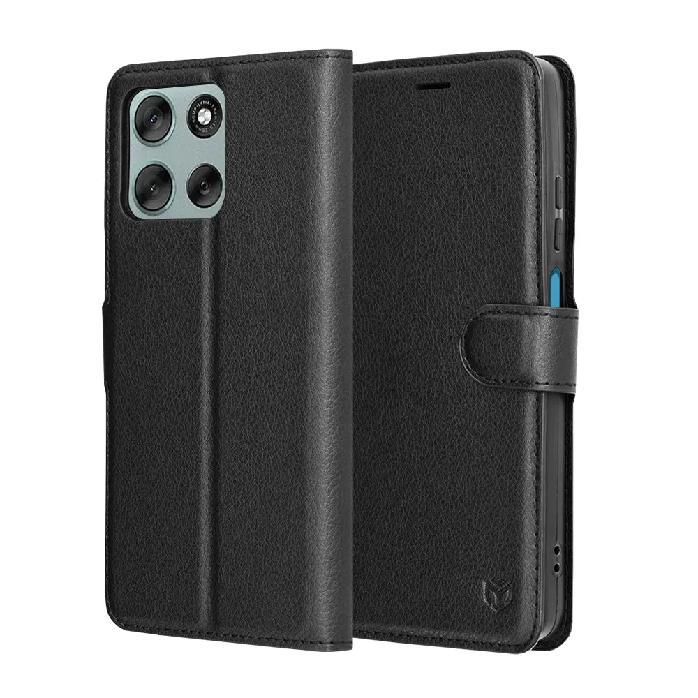 Custodia per Motorola Moto G56, Techsuit, Leather Folio, Nera - immagine 1