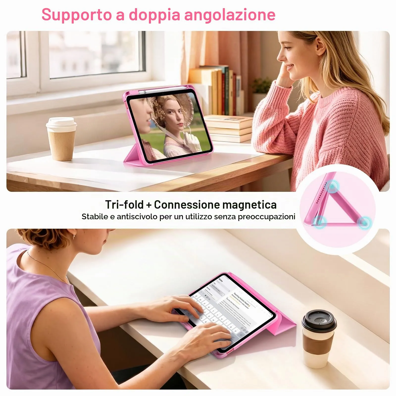 MoKo per iPad A16 11ª/10ª Generazione Custodia con Portapenne, Peonía - immagine 4