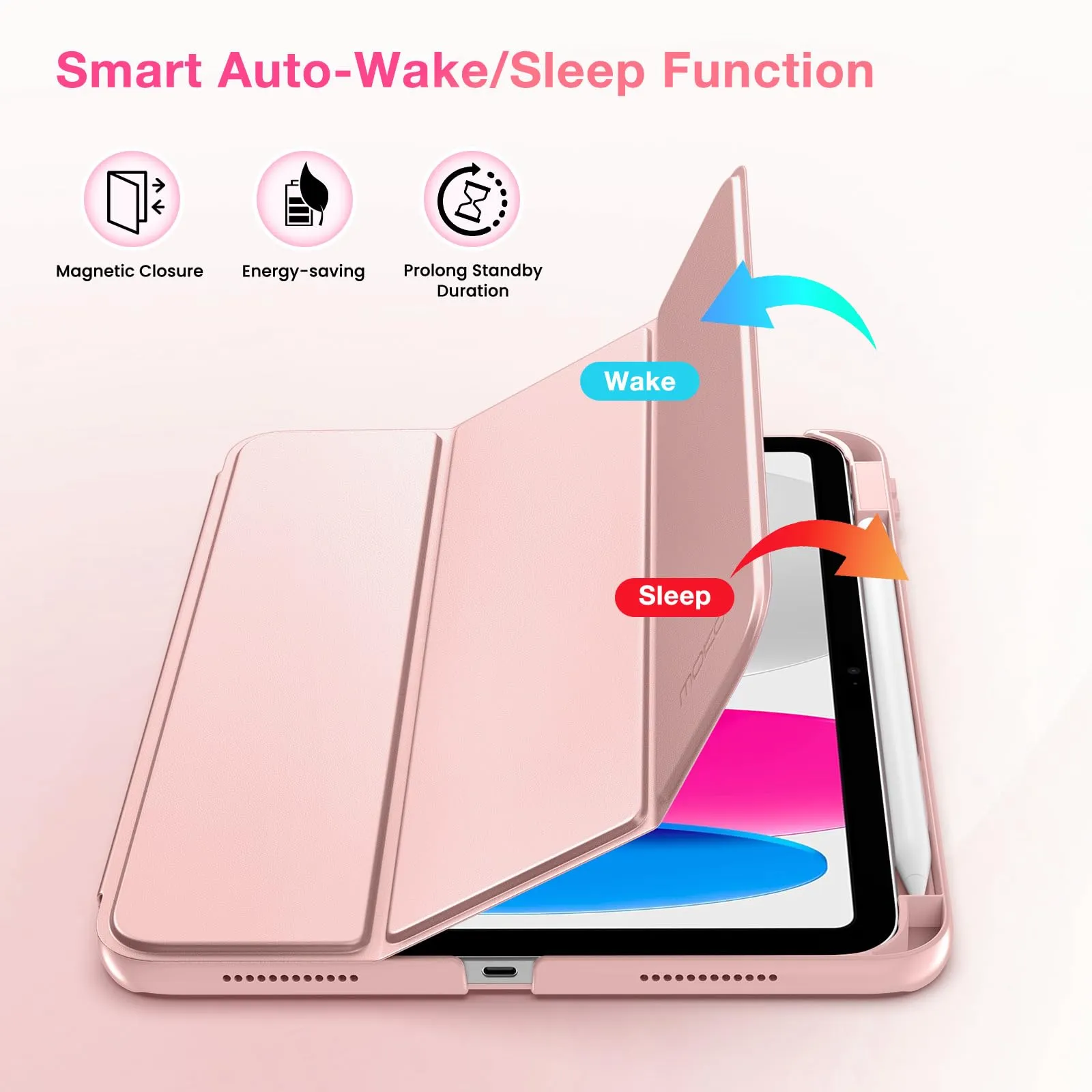 MoKo per iPad A16 11ª/10ª Generazione Custodia con Portapenne, Oro Rosa - immagine 6