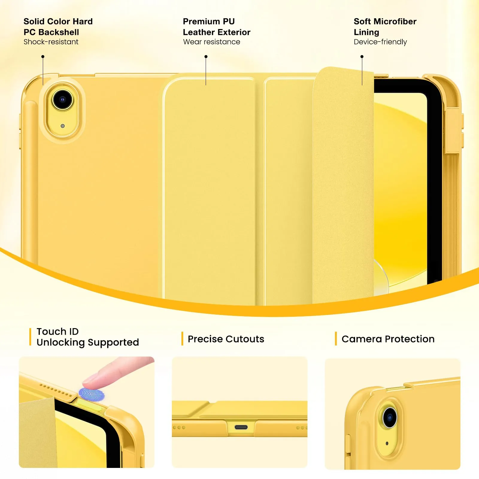 MoKo per iPad A16 11ª/10ª Generazione Custodia con Portapenne,Giallo Chiaro - immagine 3