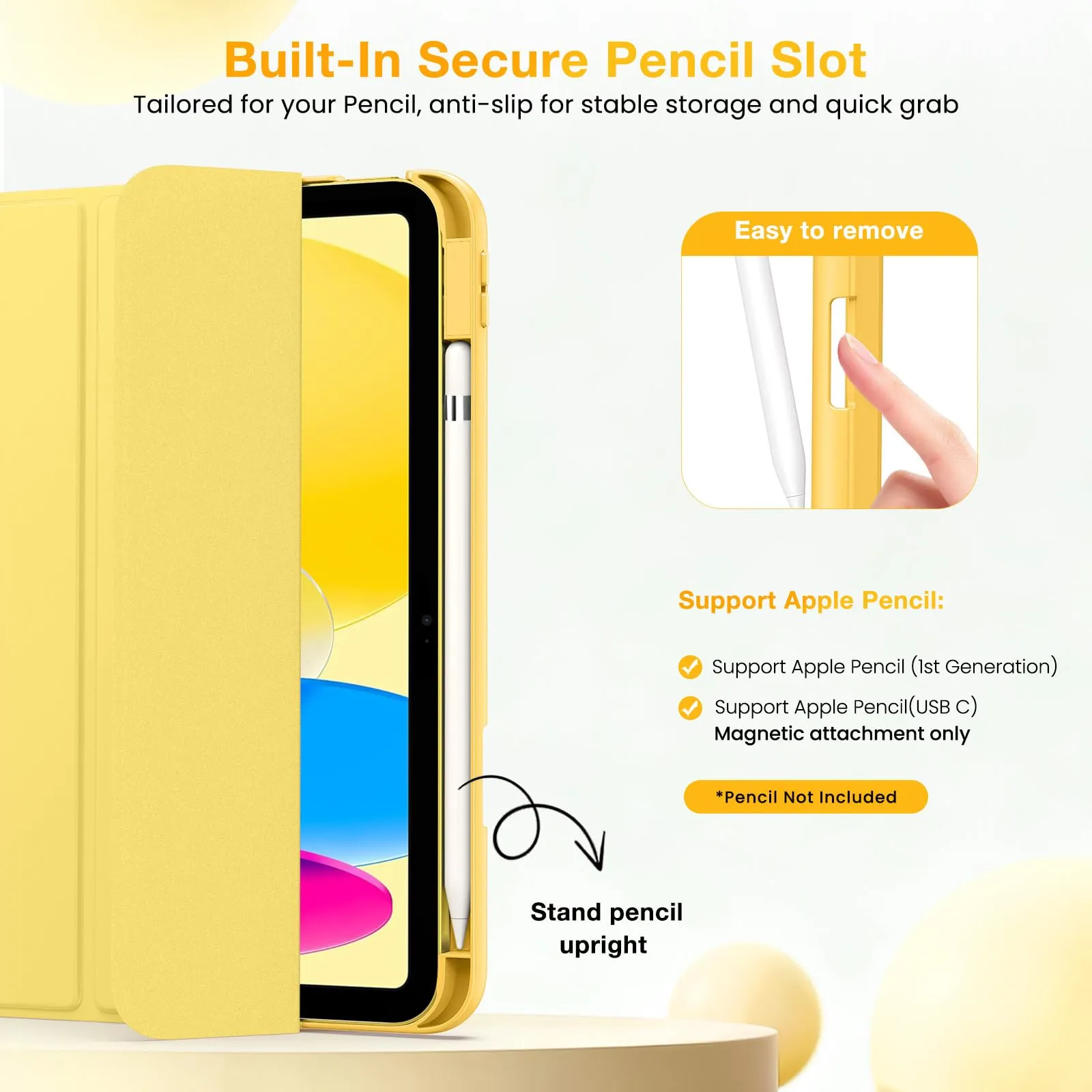 MoKo per iPad A16 11ª/10ª Generazione Custodia con Portapenne,Giallo Chiaro - immagine 5