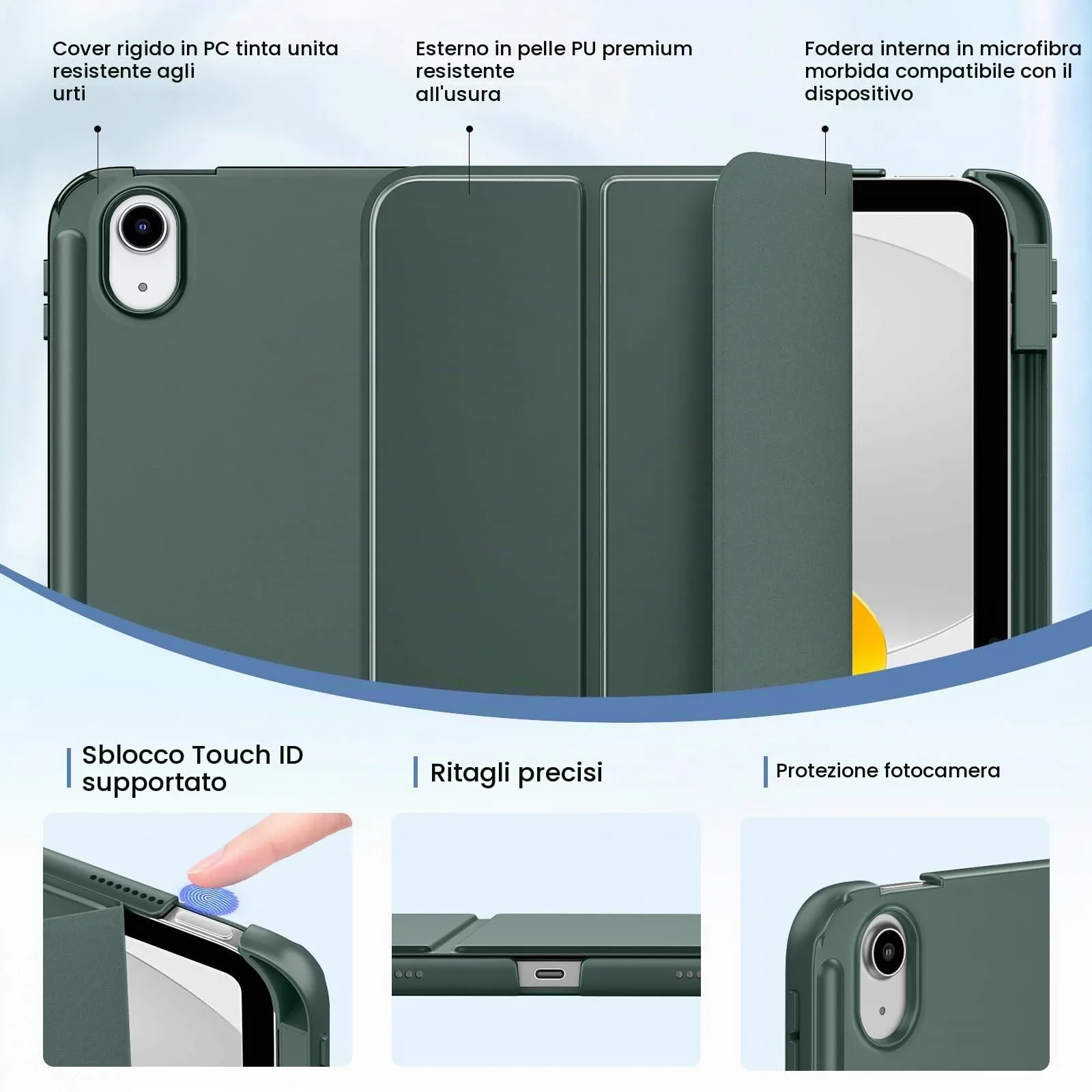MoKo per iPad A16 11ª/10ª Generazione Custodia con Portapenne, Verde notte - immagine 3