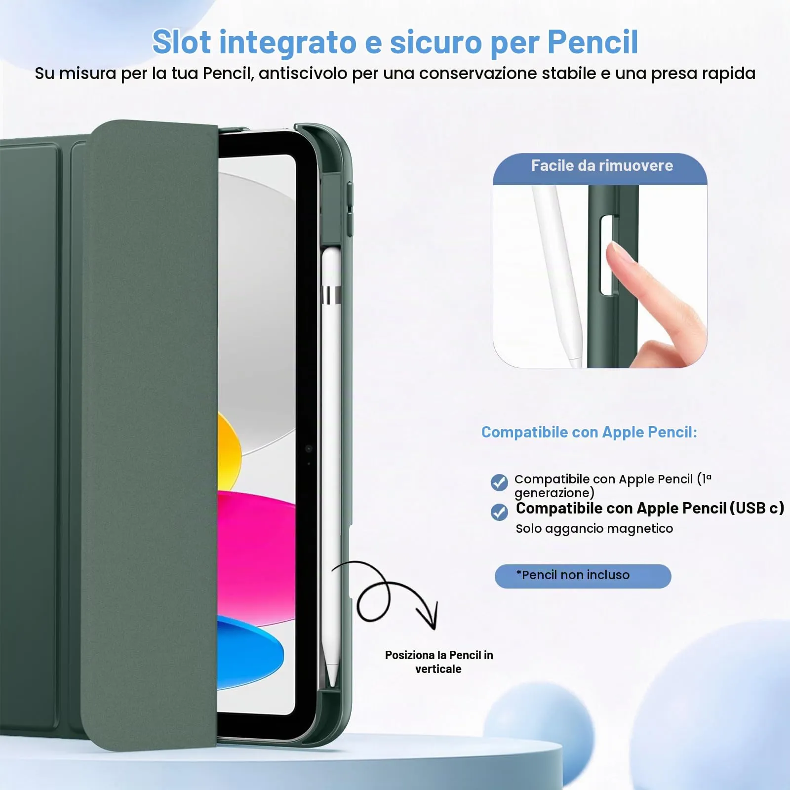 MoKo per iPad A16 11ª/10ª Generazione Custodia con Portapenne, Verde notte - immagine 5
