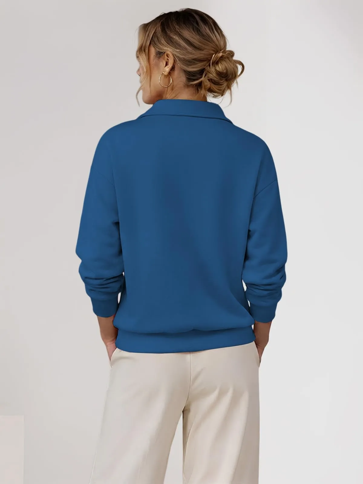 CUPTACC Felpa Donna Con Zip Scollo a V Camicia Autunno Blu XXXL 52 - immagine 5