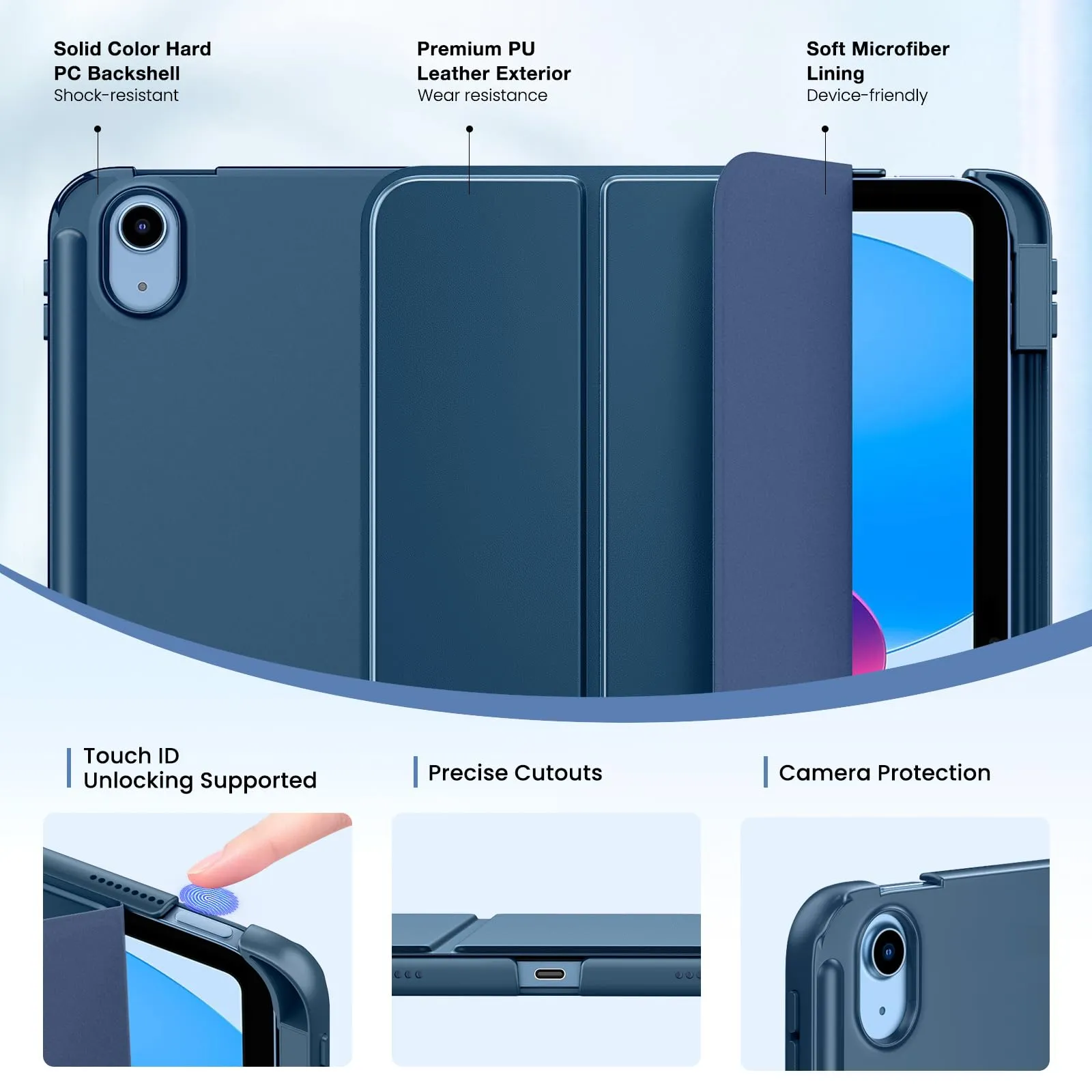 MoKo per iPad A16 11ª/10ª Gen Custodia con Portapenne, Blu Mare Scuro - immagine 3