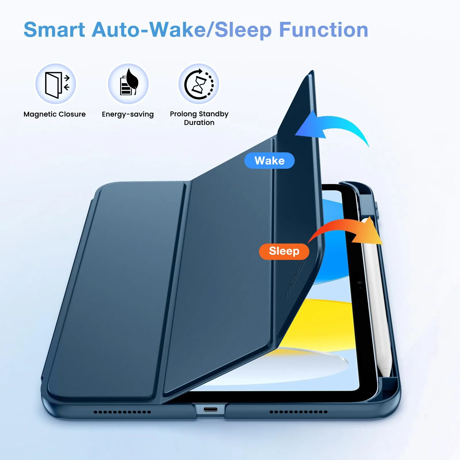 MoKo per iPad A16 11ª/10ª Gen Custodia con Portapenne, Blu Mare Scuro - immagine 6