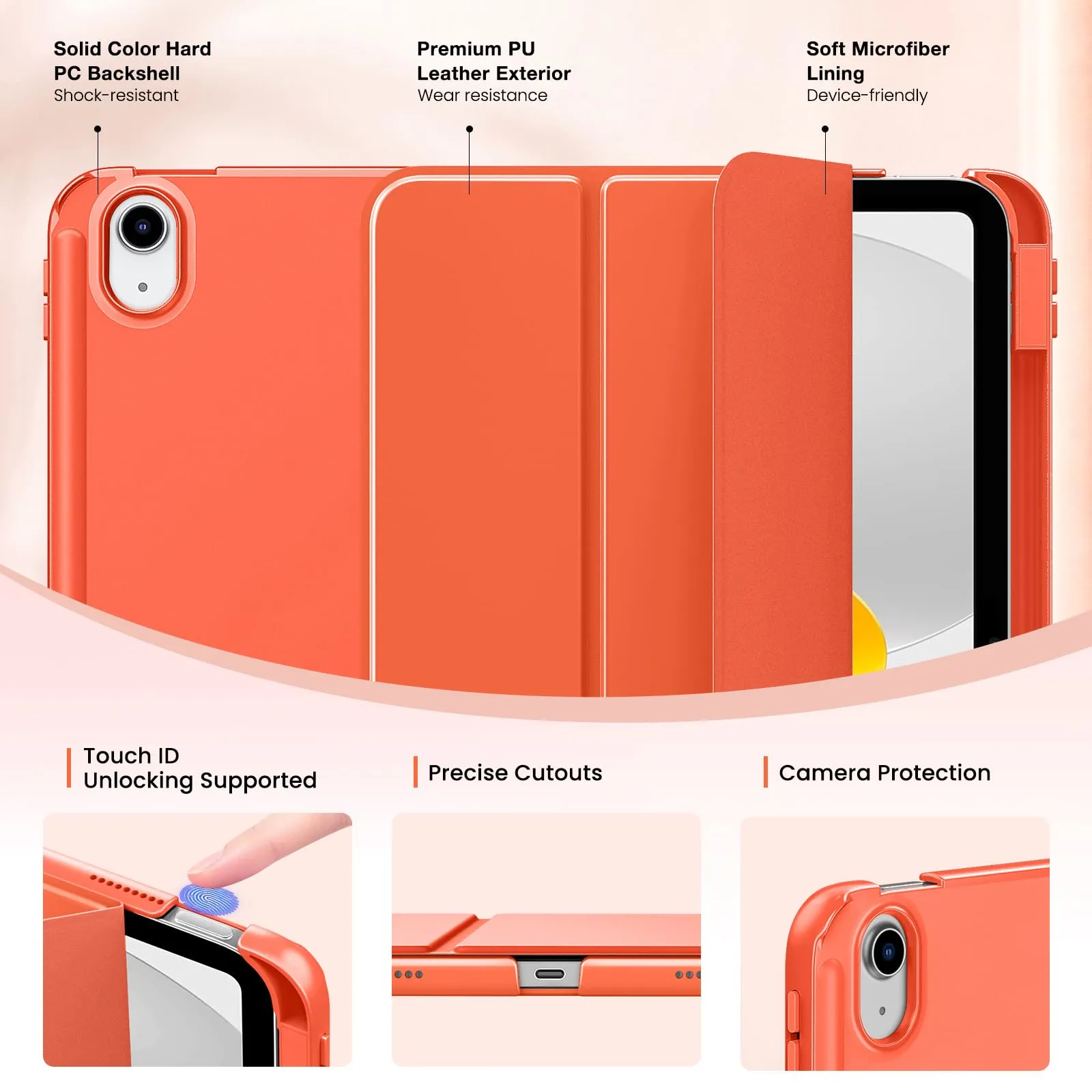 MoKo per iPad A16 11ª/10ª Generazione Custodia con Portapenne, Arancione - immagine 3