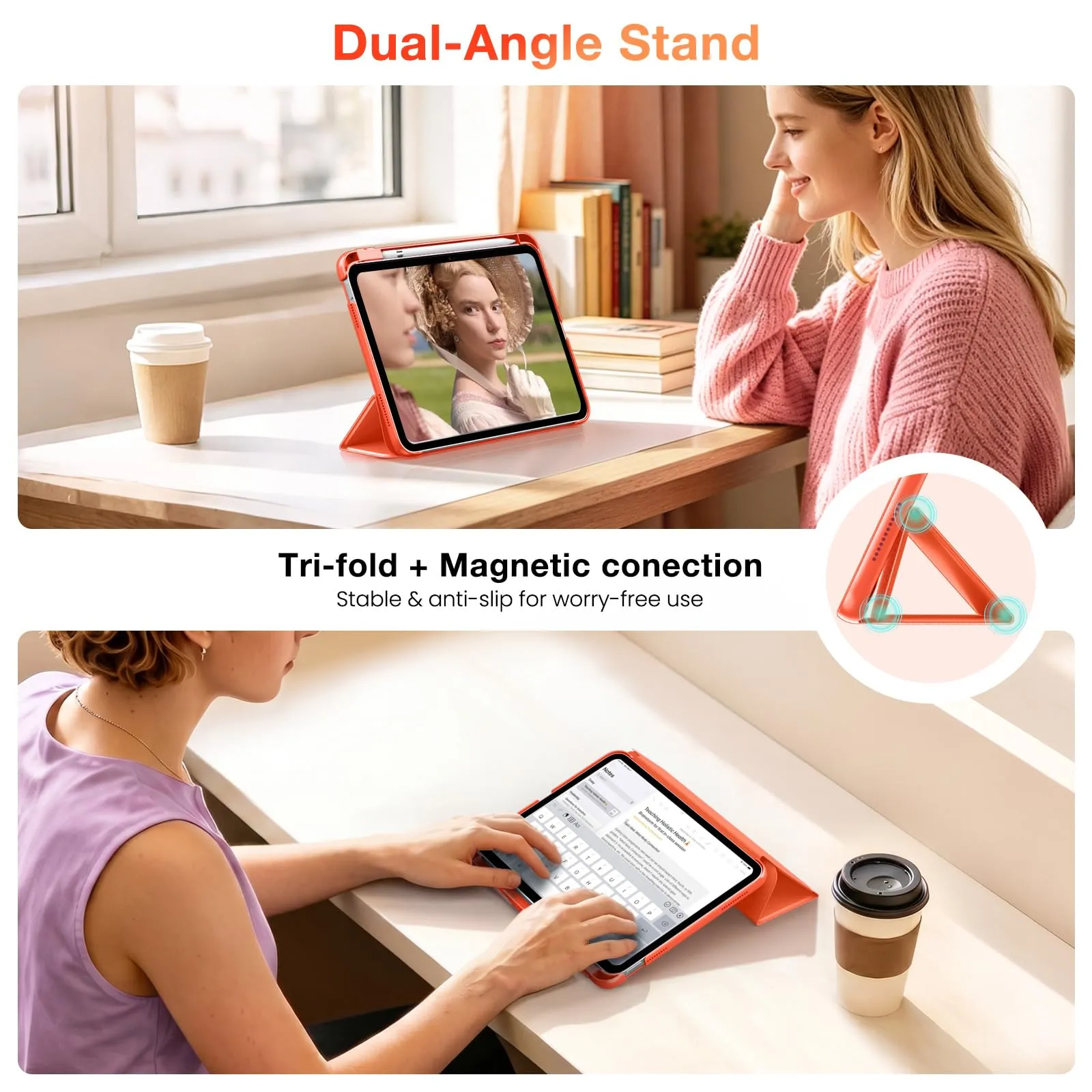 MoKo per iPad A16 11ª/10ª Generazione Custodia con Portapenne, Arancione - immagine 4