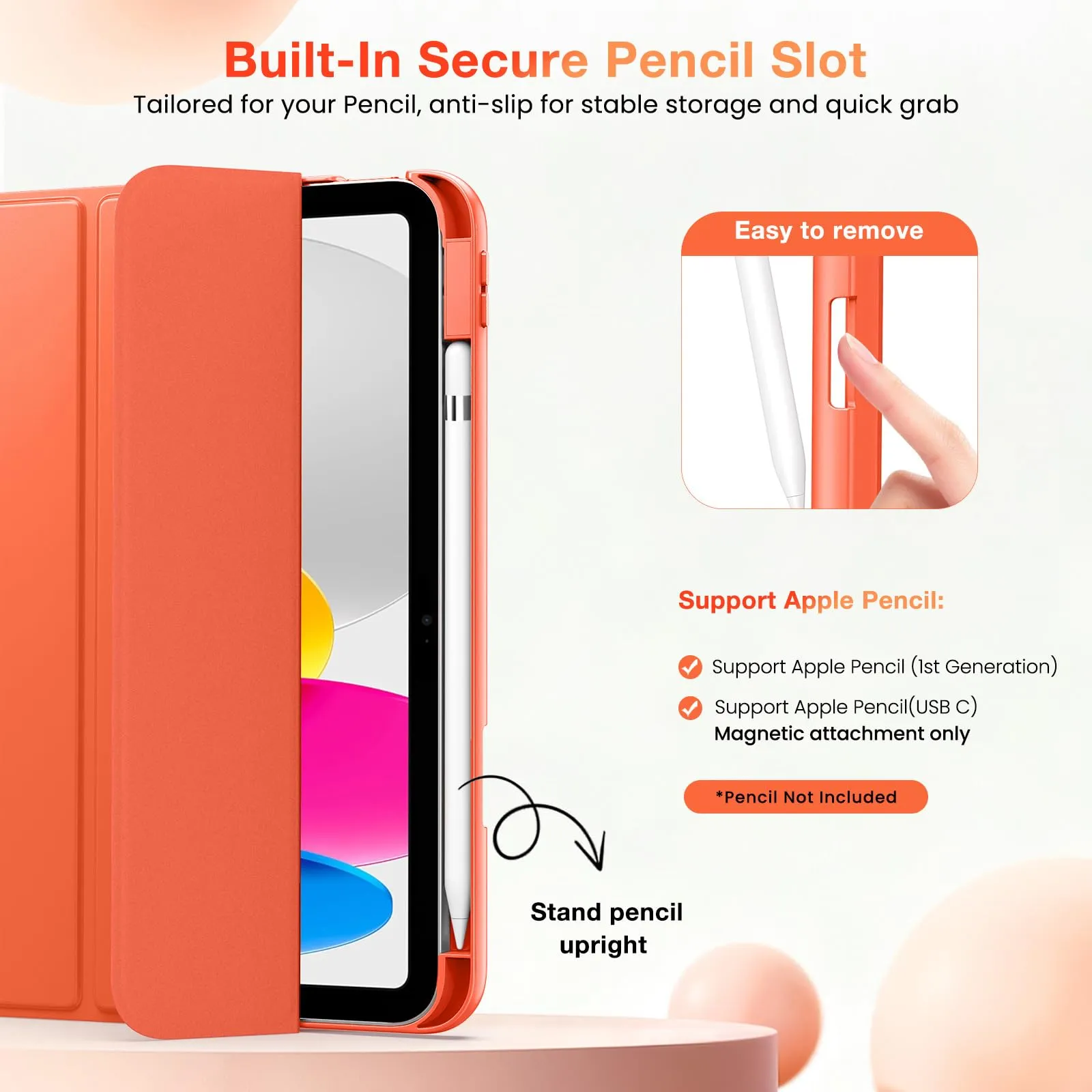 MoKo per iPad A16 11ª/10ª Generazione Custodia con Portapenne, Arancione - immagine 5