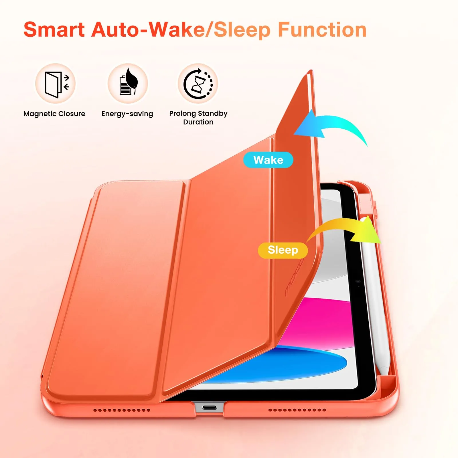 MoKo per iPad A16 11ª/10ª Generazione Custodia con Portapenne, Arancione - immagine 6
