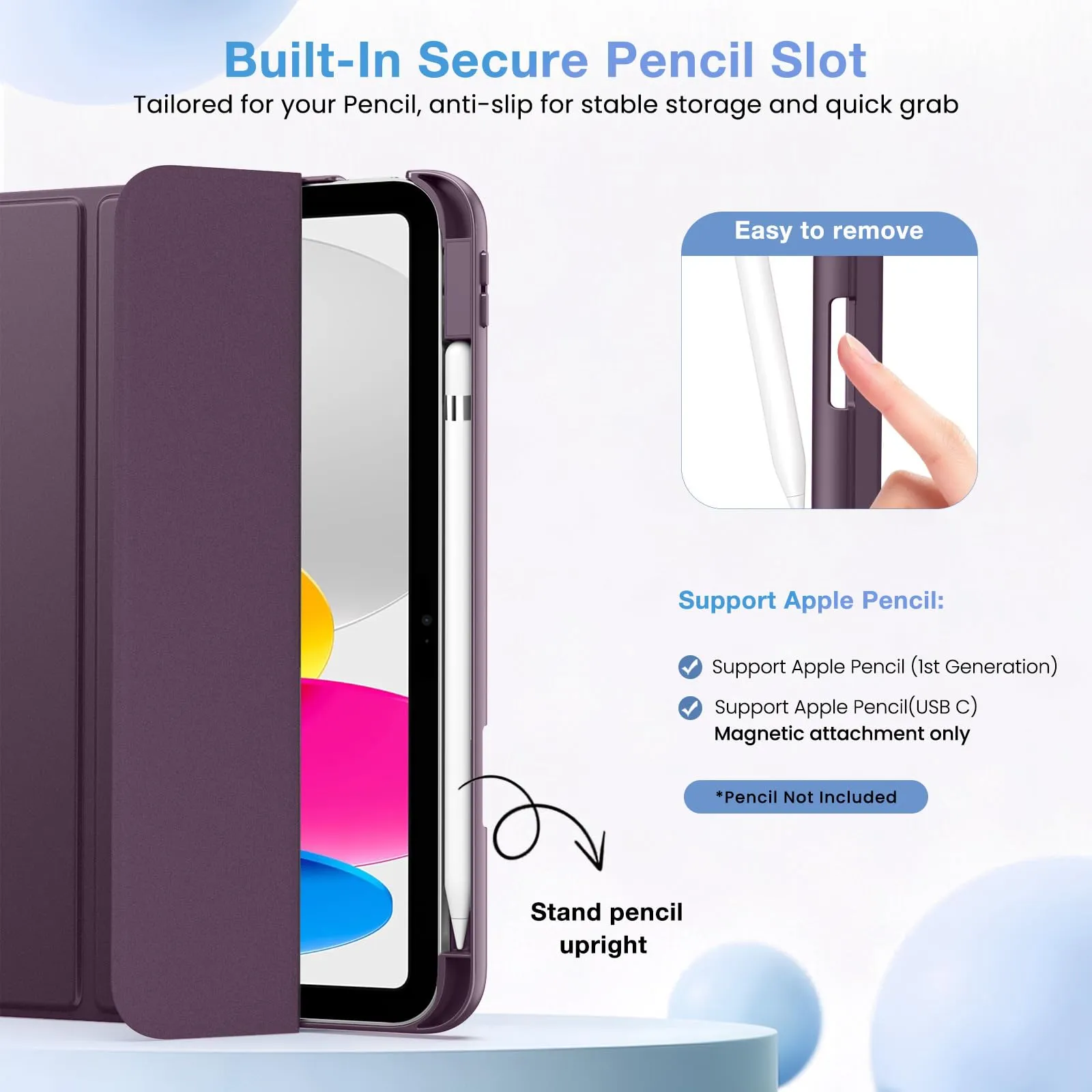 MoKo per iPad A16 11ª/10ª Generazione Custodia con Portapenne, Viola Scuro - immagine 5