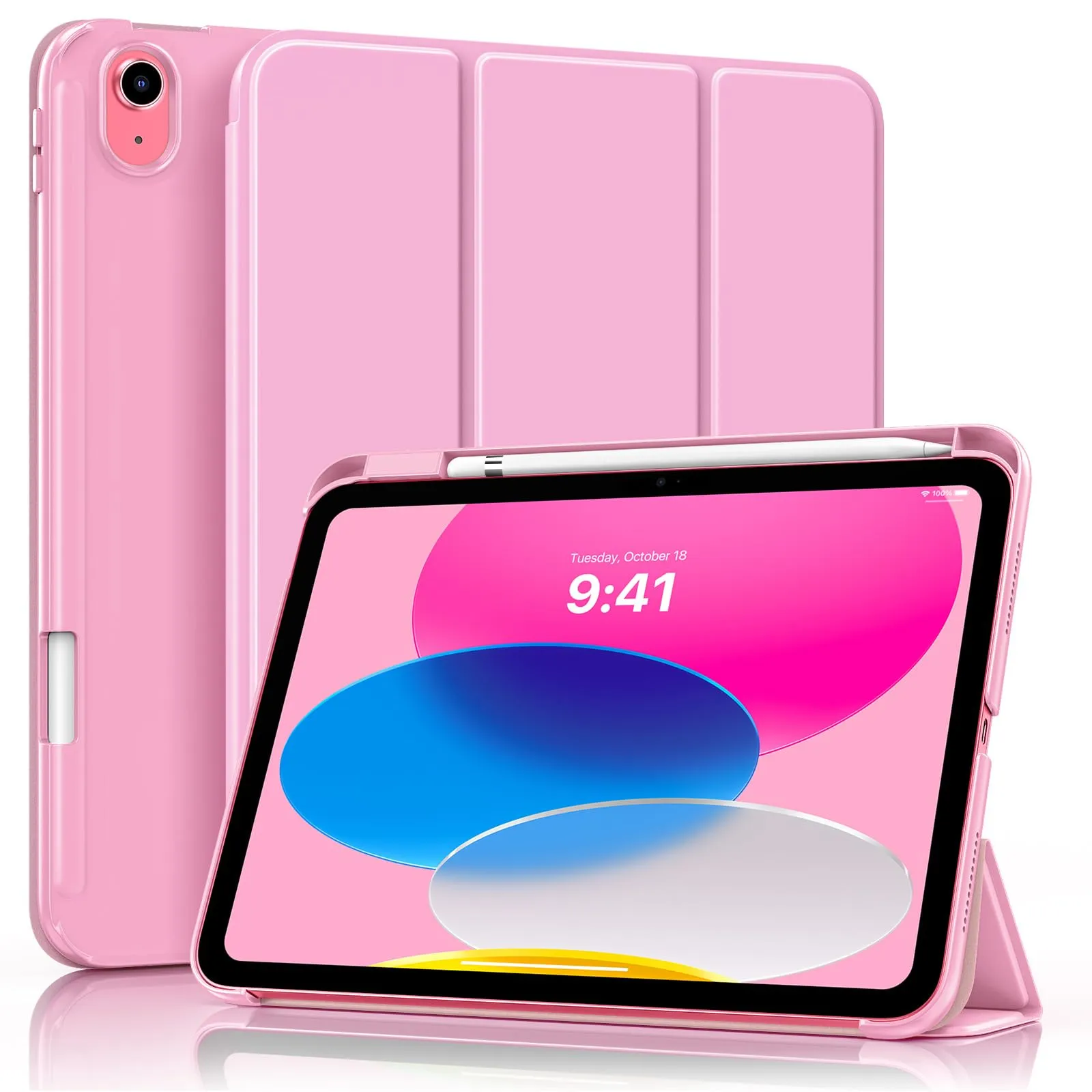 MoKo per iPad A16 11ª/10ª Generazione Custodia con Portapenne, Fiore Rosa - immagine 1