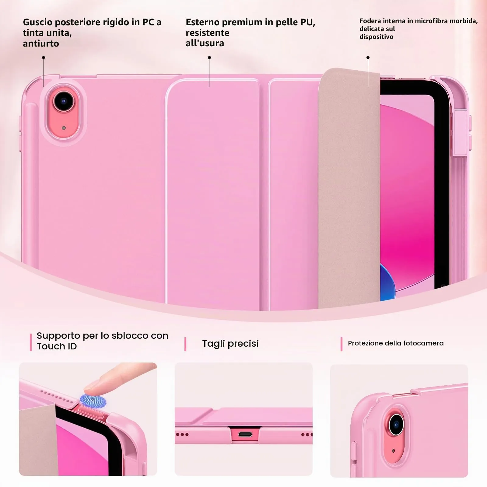 MoKo per iPad A16 11ª/10ª Generazione Custodia con Portapenne, Fiore Rosa - immagine 3