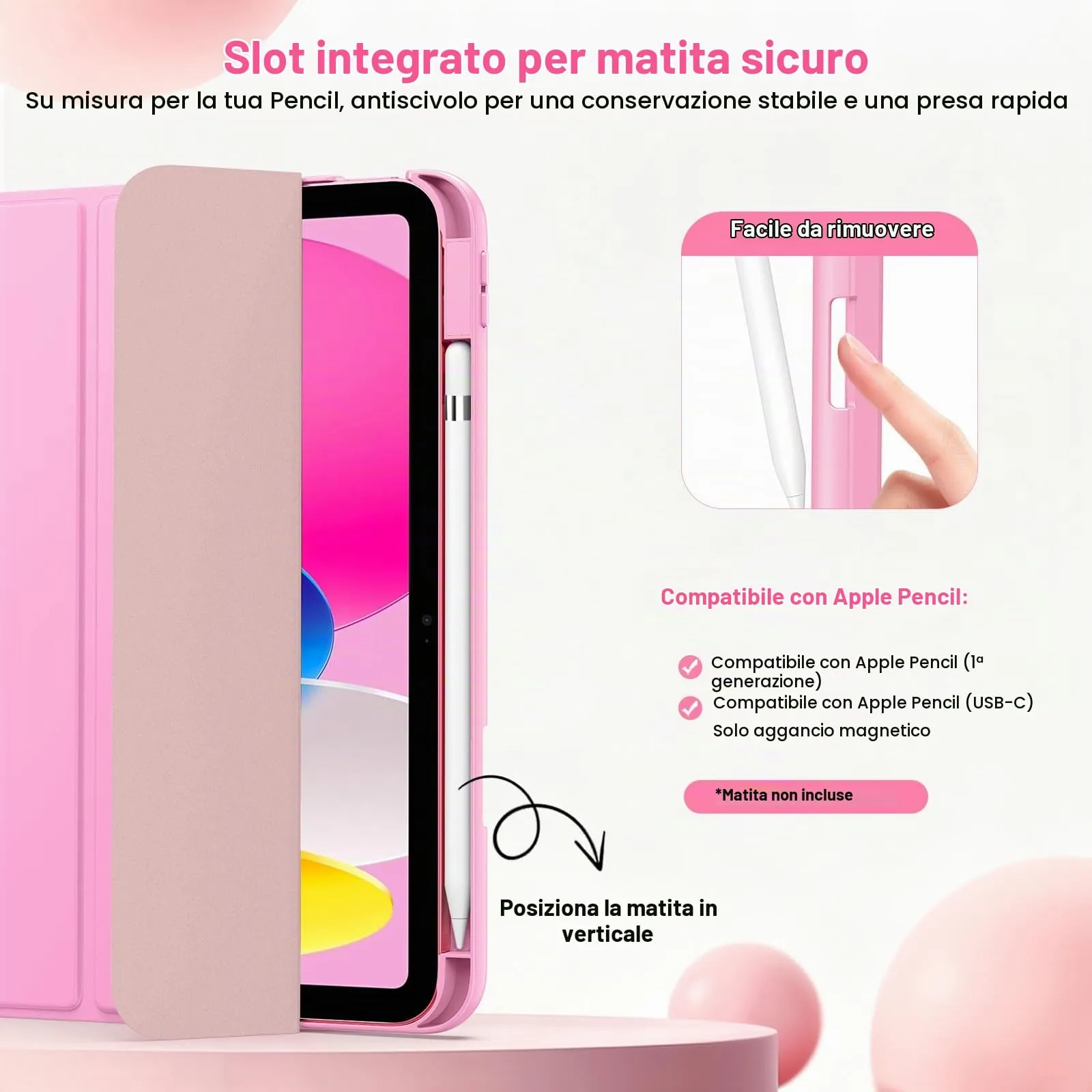 MoKo per iPad A16 11ª/10ª Generazione Custodia con Portapenne, Fiore Rosa - immagine 5