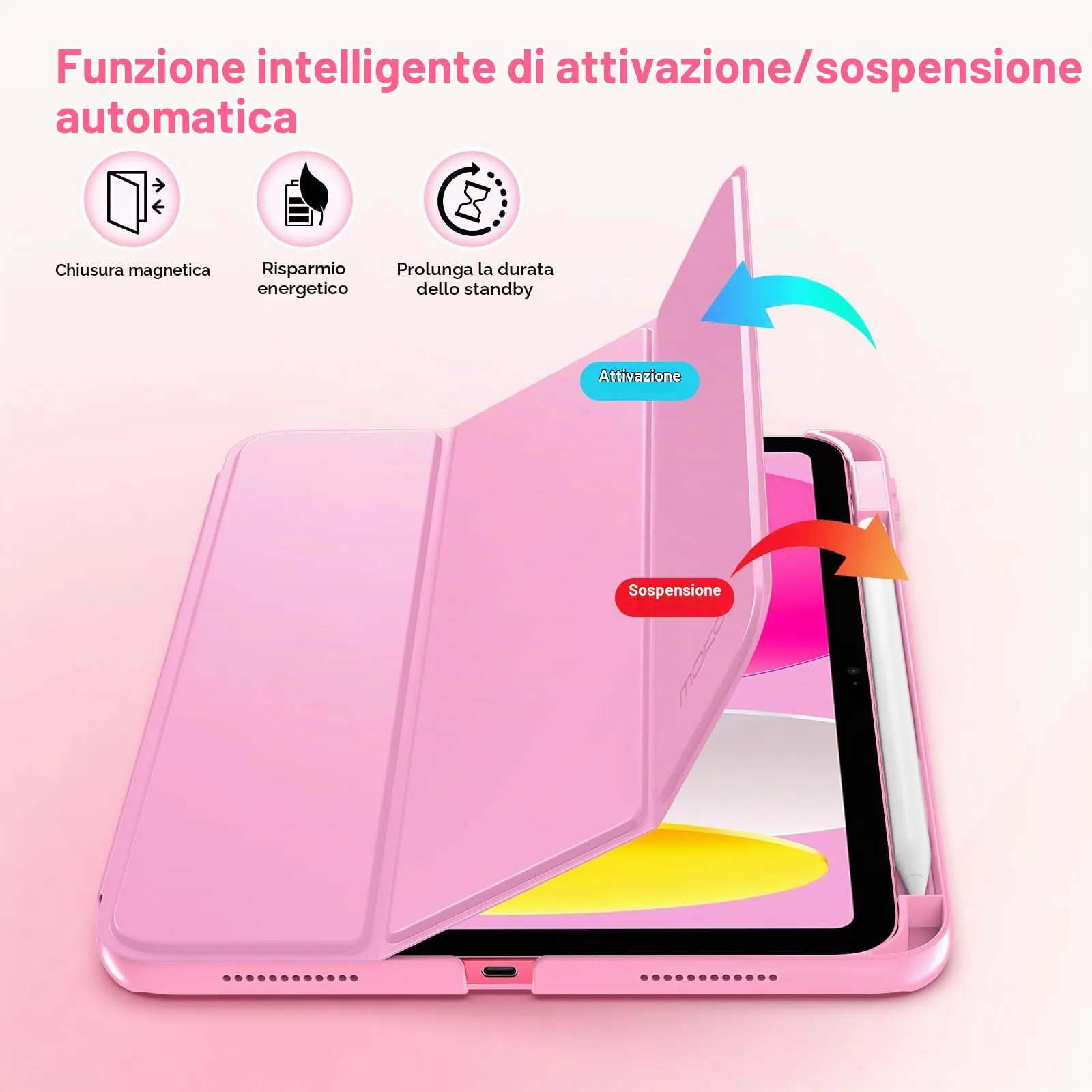 MoKo per iPad A16 11ª/10ª Generazione Custodia con Portapenne, Fiore Rosa - immagine 6