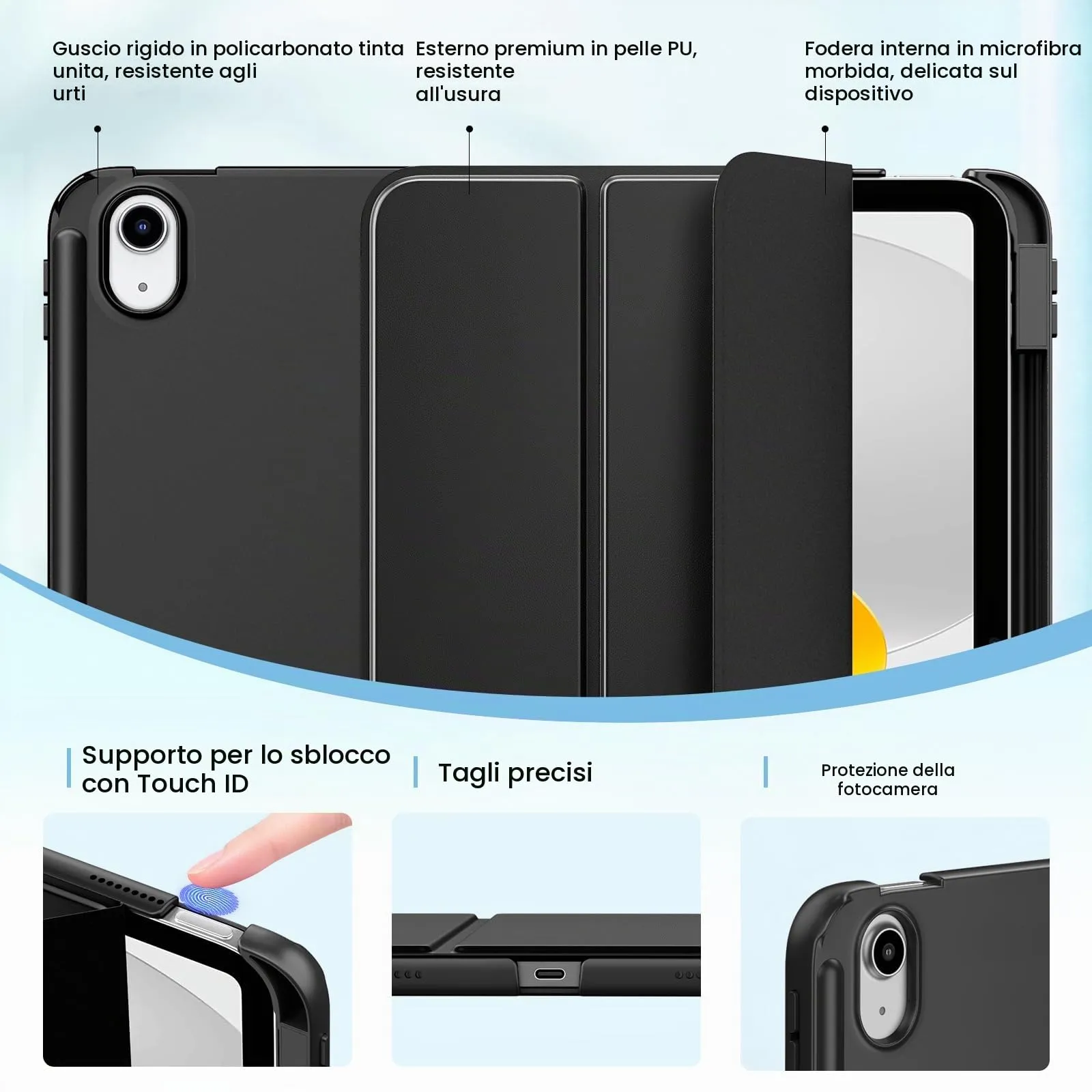 MoKo per iPad A16 11ª/10ª Generazione Custodia con Portapenne, Nero - immagine 3