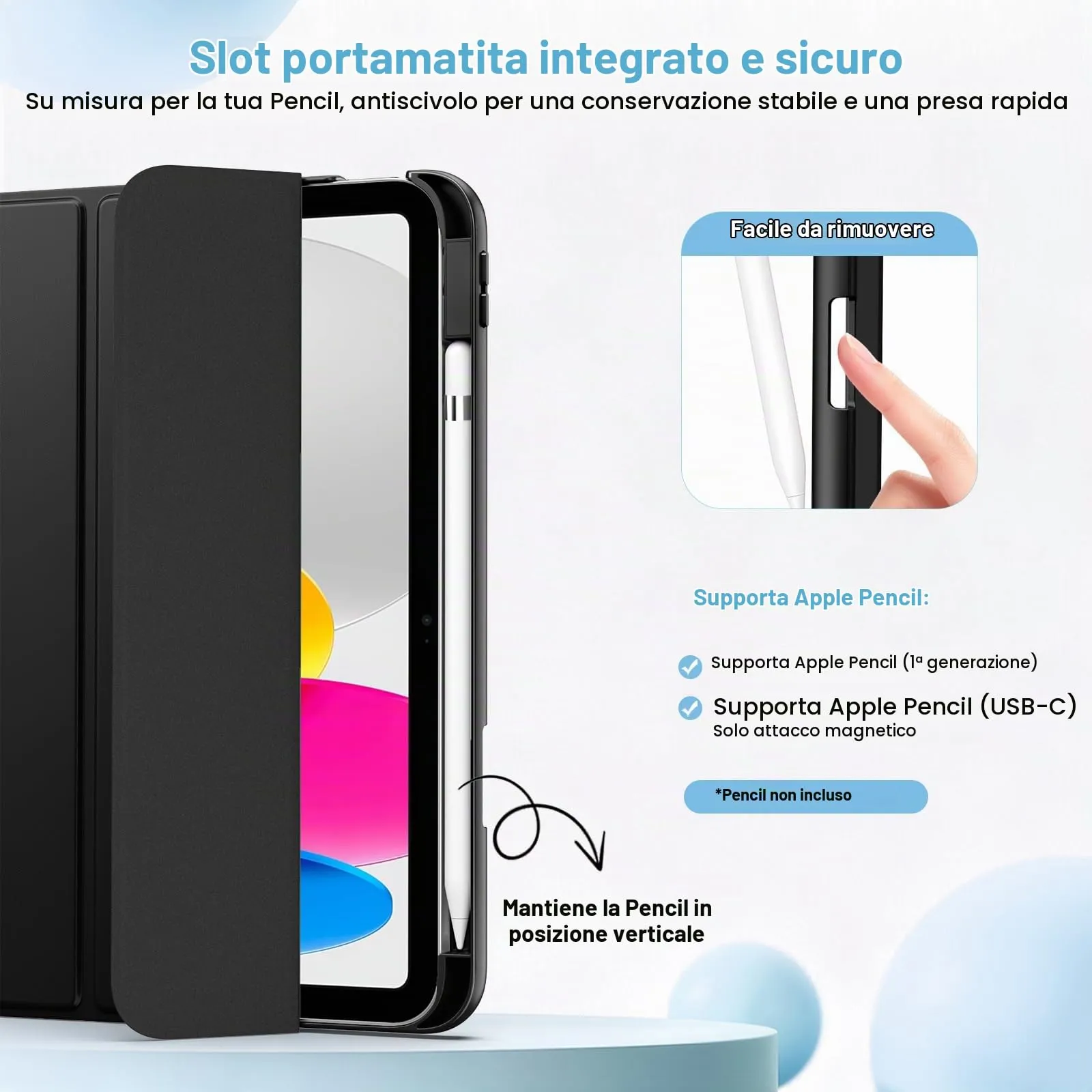 MoKo per iPad A16 11ª/10ª Generazione Custodia con Portapenne, Nero - immagine 5