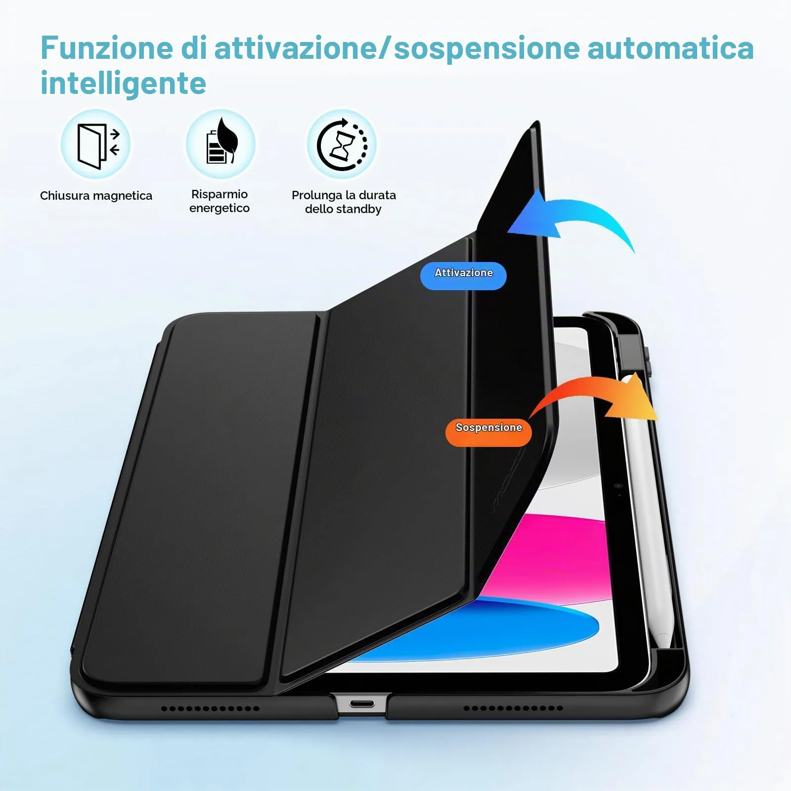 MoKo per iPad A16 11ª/10ª Generazione Custodia con Portapenne, Nero - immagine 6