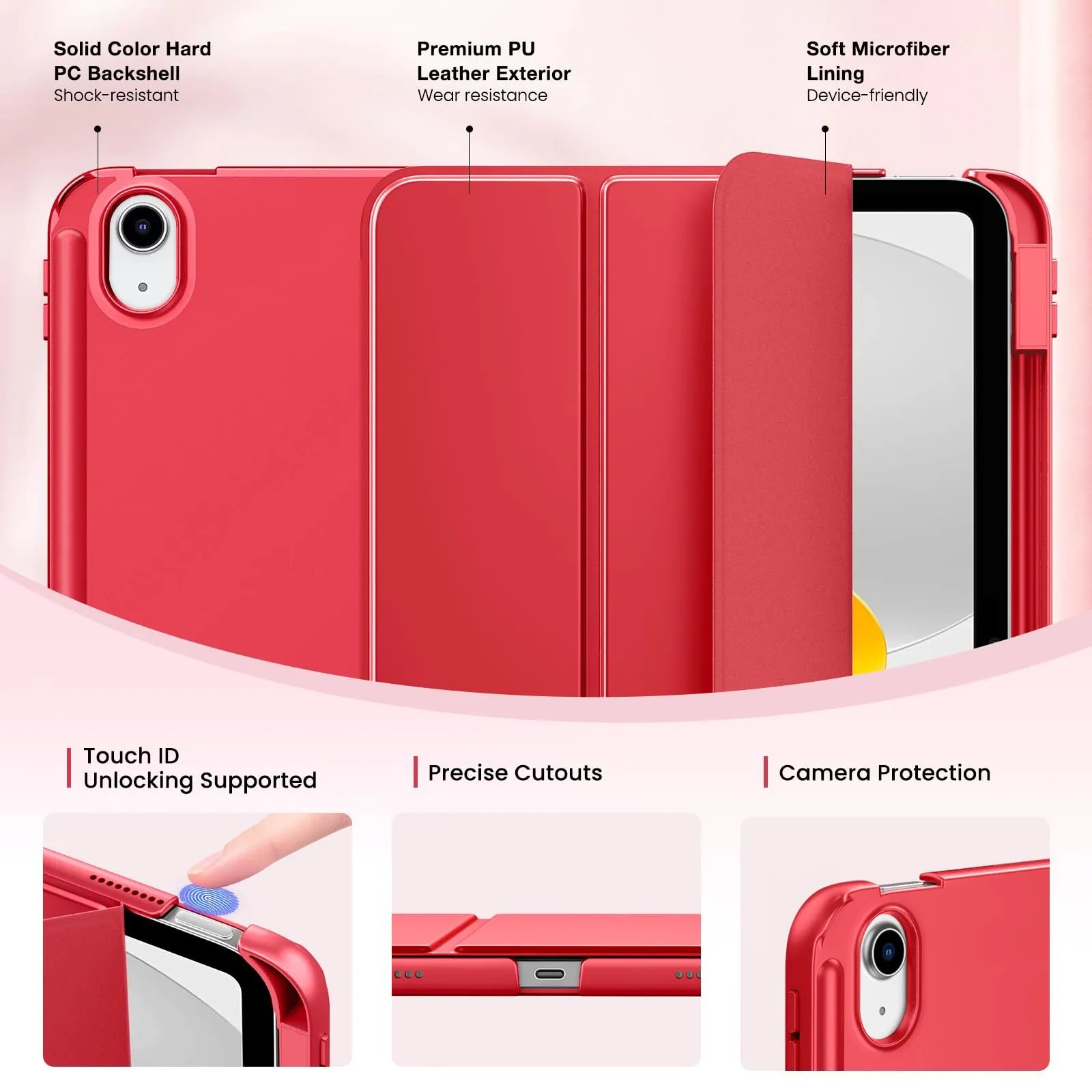 MoKo per iPad A16 11ª/10ª Generazione Custodia con Portapenne, Rosso - immagine 3