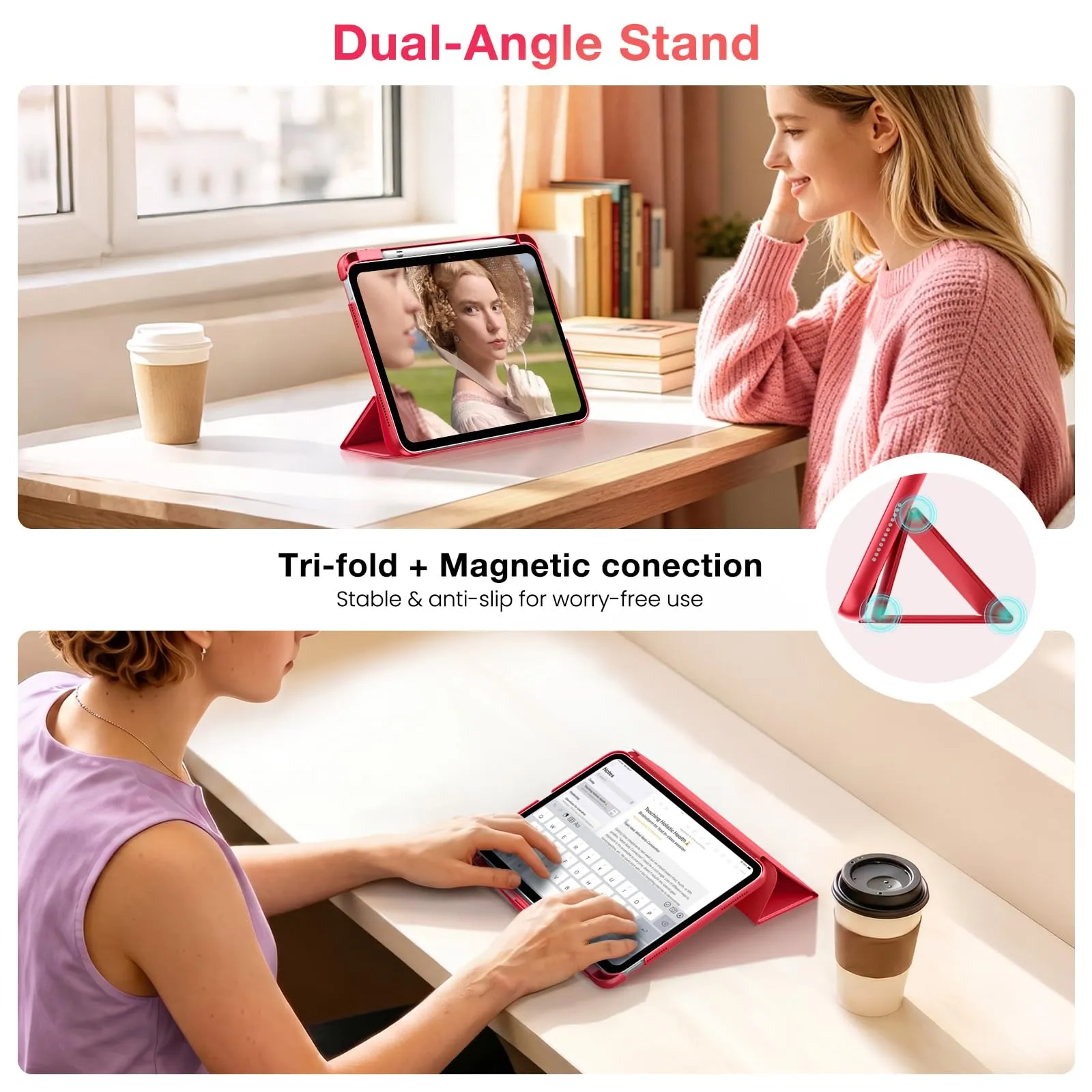 MoKo per iPad A16 11ª/10ª Generazione Custodia con Portapenne, Rosso - immagine 4