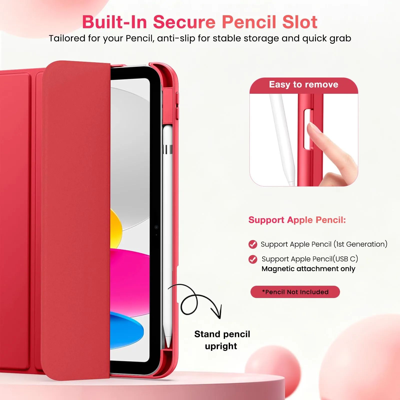MoKo per iPad A16 11ª/10ª Generazione Custodia con Portapenne, Rosso - immagine 5