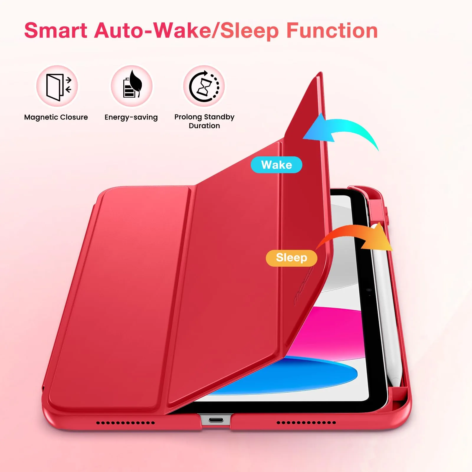 MoKo per iPad A16 11ª/10ª Generazione Custodia con Portapenne, Rosso - immagine 6