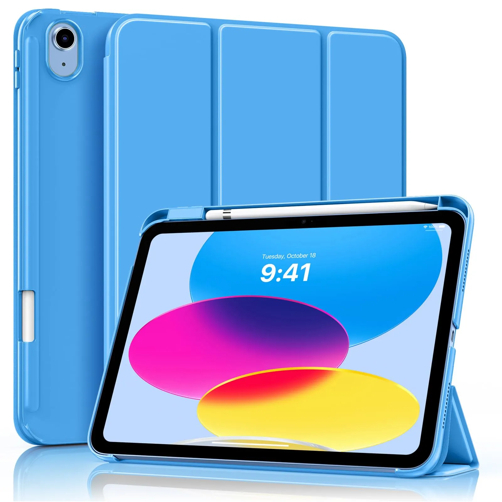 MoKo per iPad A16 11ª/10ª Generazione Custodia con Portapenne, Onda Blu - immagine 1