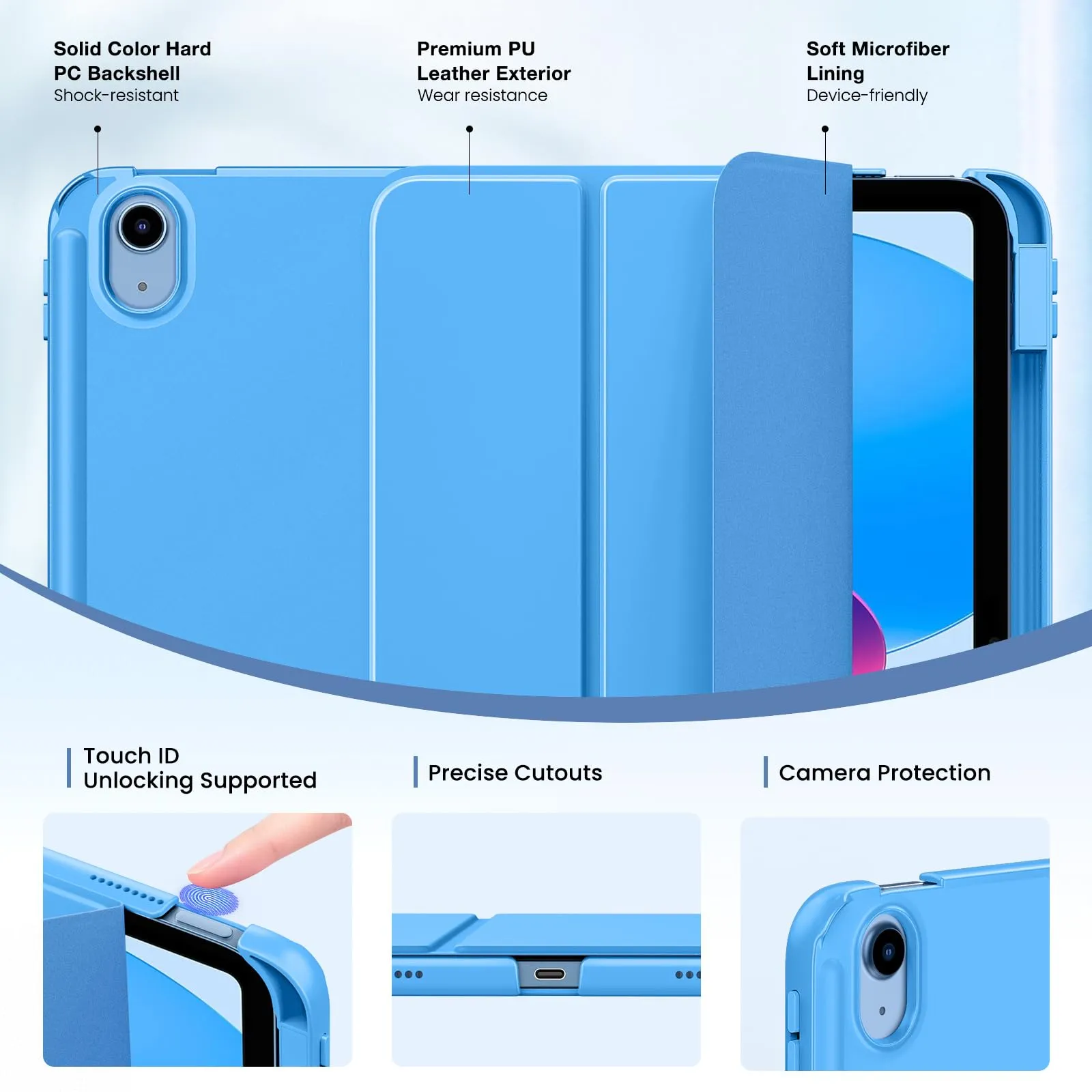 MoKo per iPad A16 11ª/10ª Generazione Custodia con Portapenne, Onda Blu - immagine 3