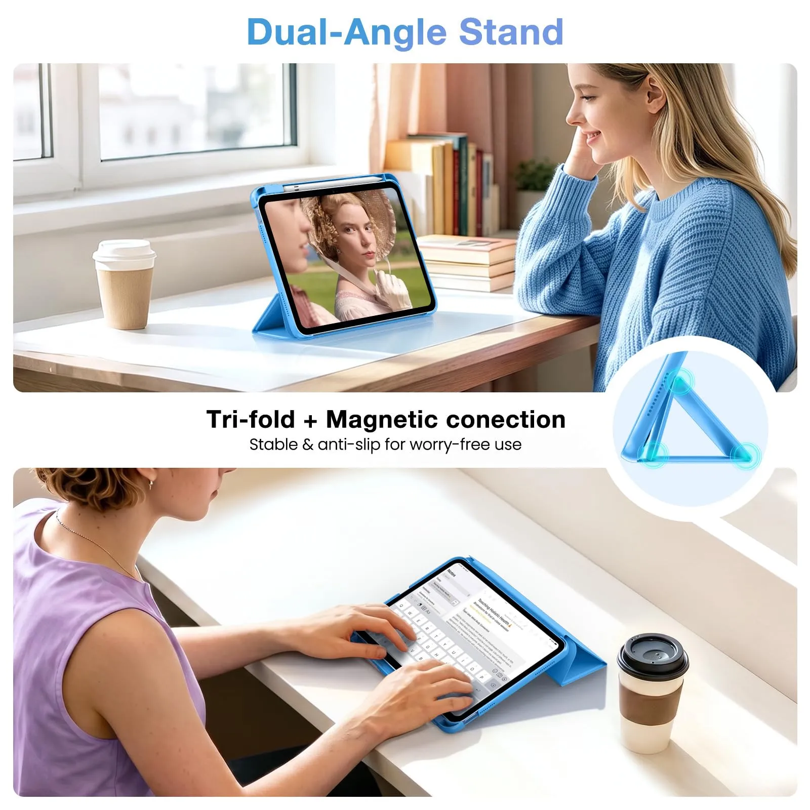 MoKo per iPad A16 11ª/10ª Generazione Custodia con Portapenne, Onda Blu - immagine 4