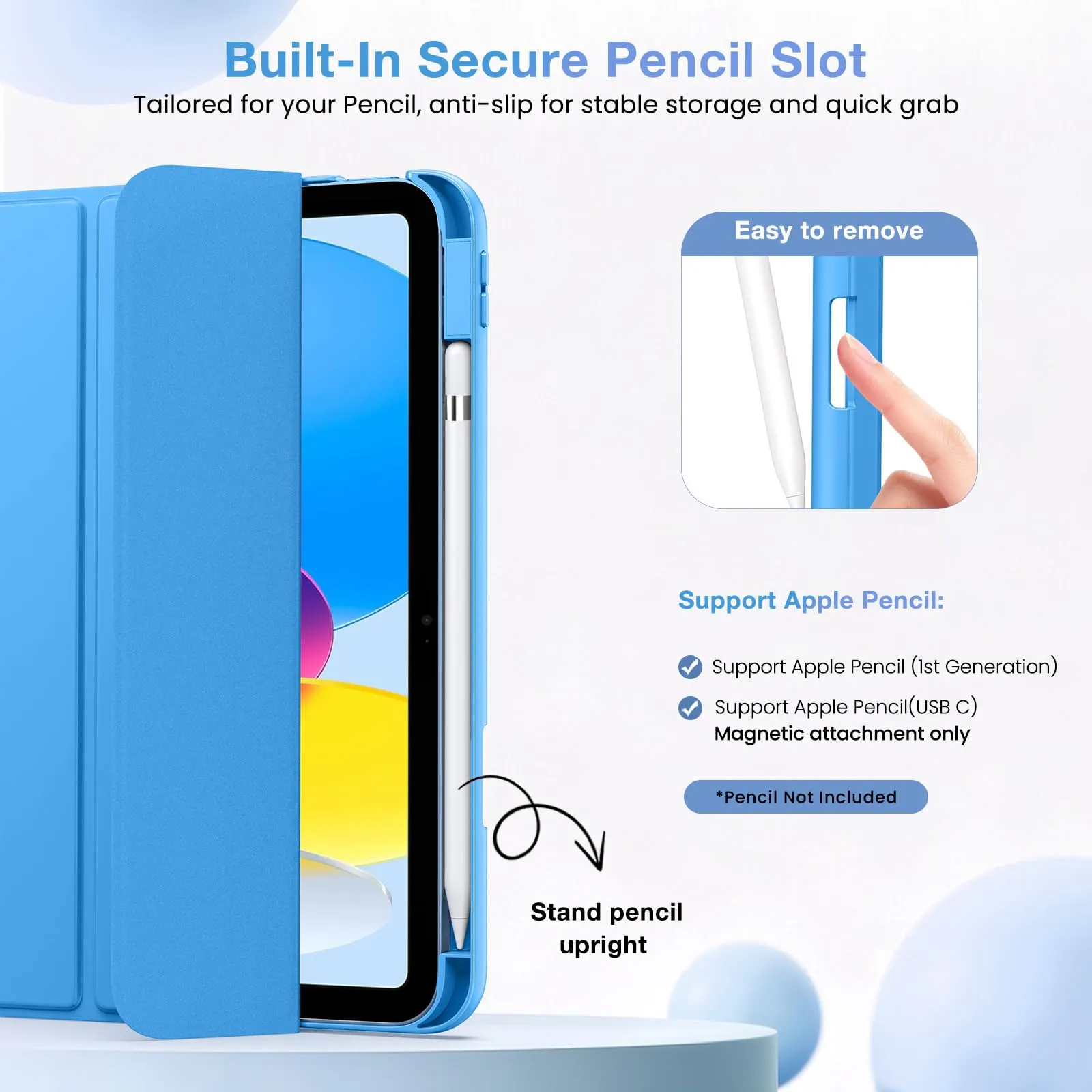 MoKo per iPad A16 11ª/10ª Generazione Custodia con Portapenne, Onda Blu - immagine 5
