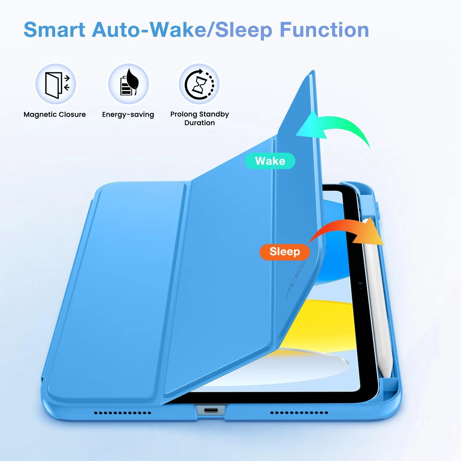 MoKo per iPad A16 11ª/10ª Generazione Custodia con Portapenne, Onda Blu - immagine 6