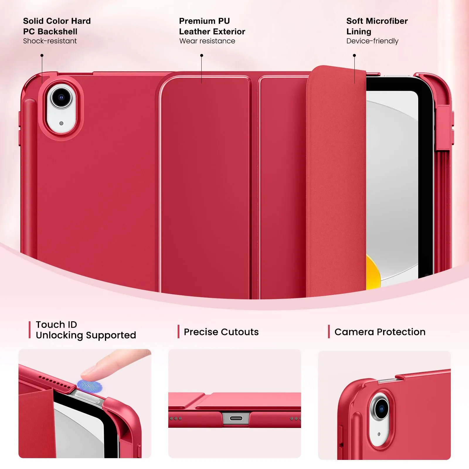 MoKo per iPad A16 11ª/10ª Generazione Custodia con Portapenne, Vino Rosso - immagine 3